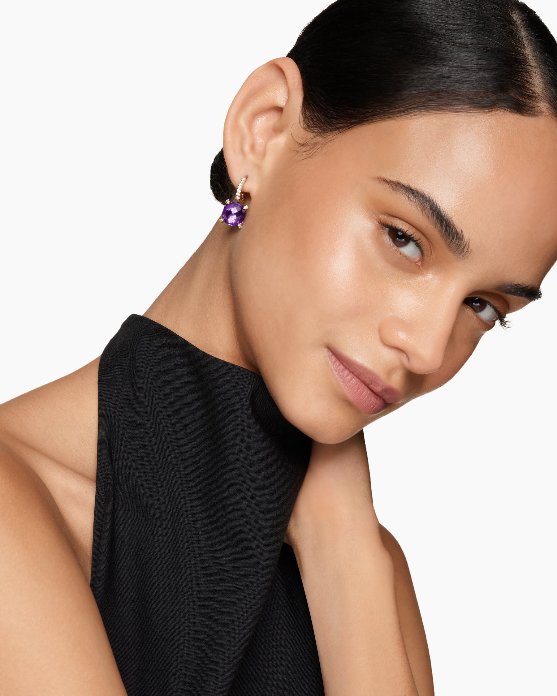 Alternative view of Chatelaine Drop Earrings in 18K Yellow Gold with Amethyst and Diamonds, 11mm
