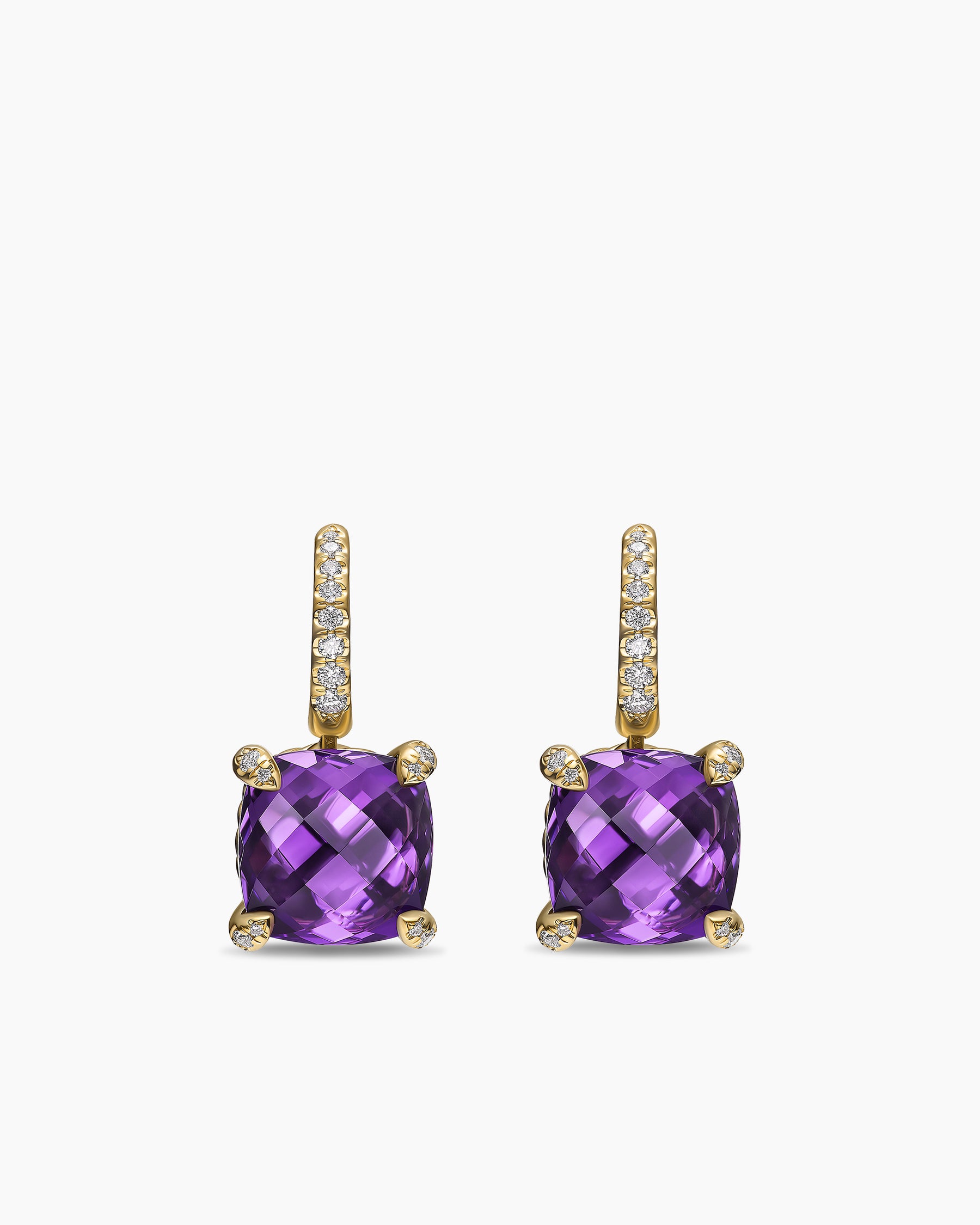 Chatelaine Drop Earrings in 18K Yellow Gold with Amethyst and Diamonds, 11mm