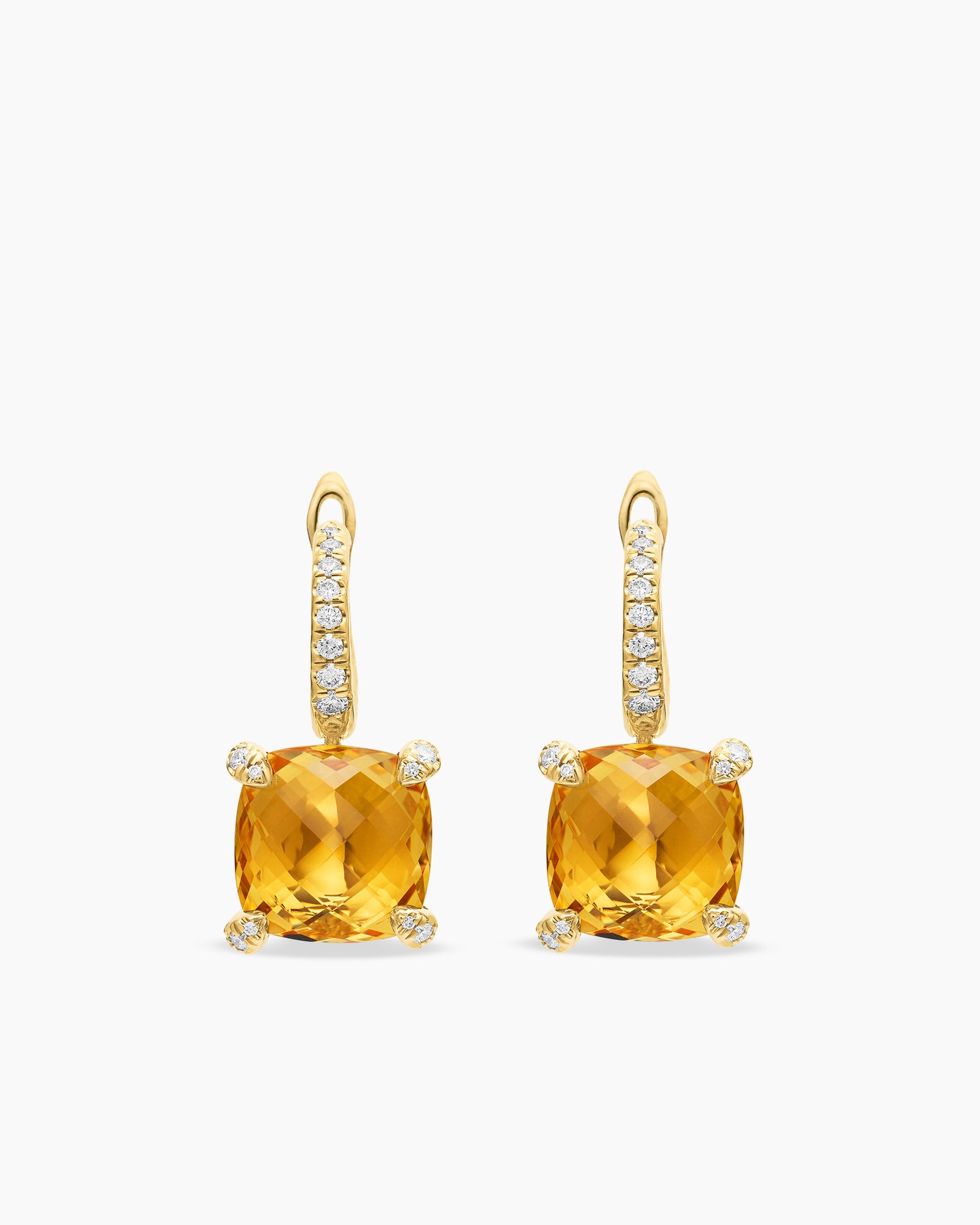 Chatelaine Drop Earrings in 18K Yellow Gold with Citrine and Diamonds, 11mm