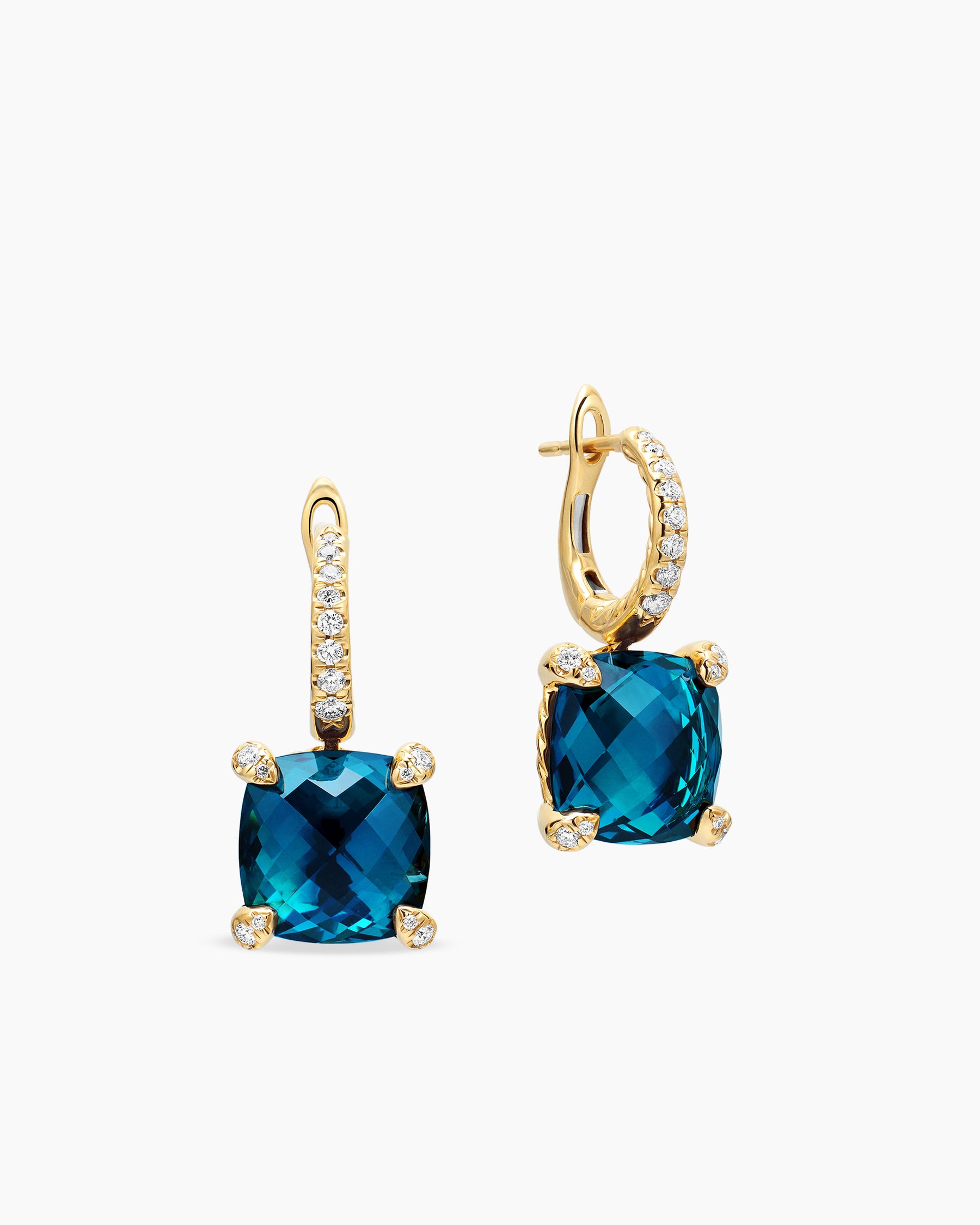 Chatelaine Drop Earrings in 18K Yellow Gold with Hampton Blue Topaz and Diamonds, 11mm - Image 3