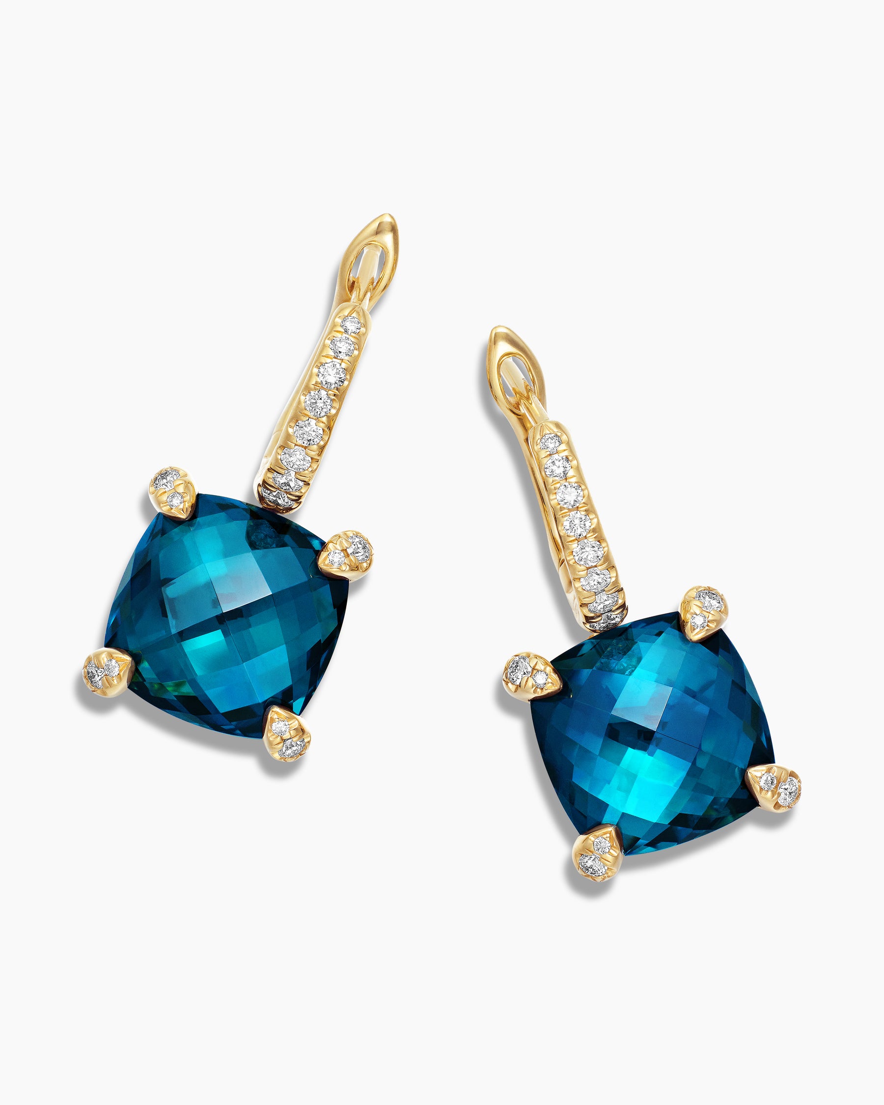 Chatelaine Drop Earrings in 18K Yellow Gold with Hampton Blue Topaz and Diamonds, 11mm - Image 5