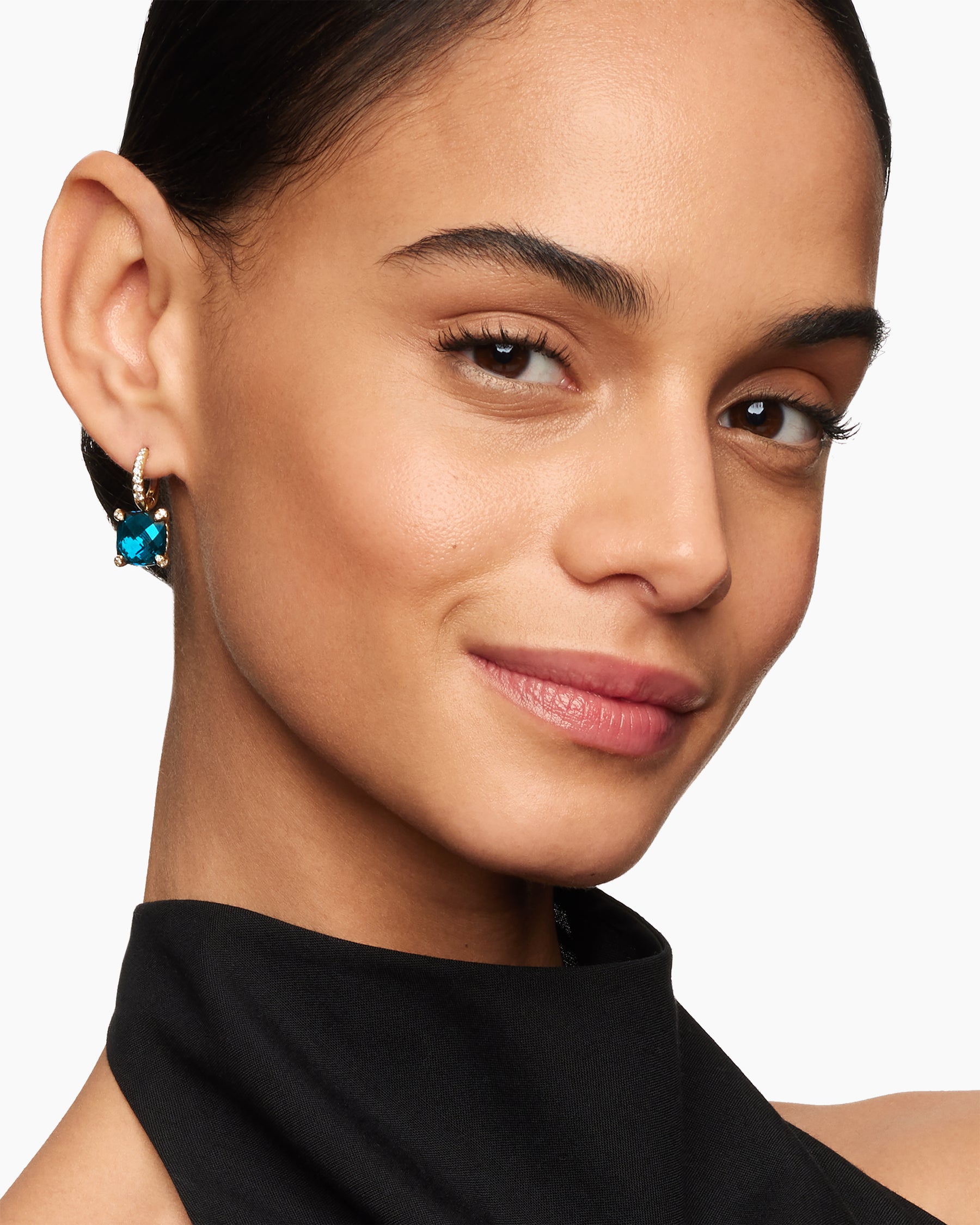Alternative view of Chatelaine Drop Earrings in 18K Yellow Gold with Hampton Blue Topaz and Diamonds, 11mm