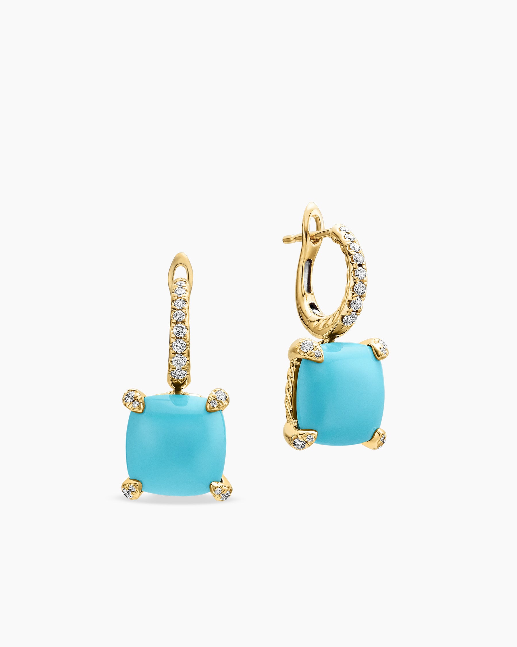 Chatelaine Drop Earrings in 18K Yellow Gold with Turquoise and Diamonds, 11mm - Image 3