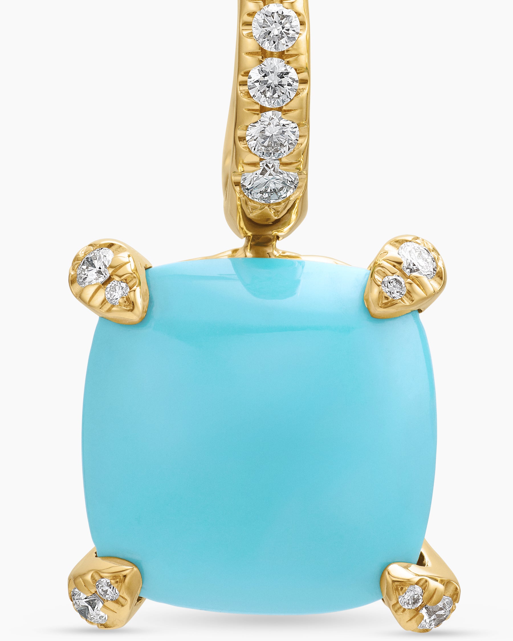 Chatelaine Drop Earrings in 18K Yellow Gold with Turquoise and Diamonds, 11mm - Image 4