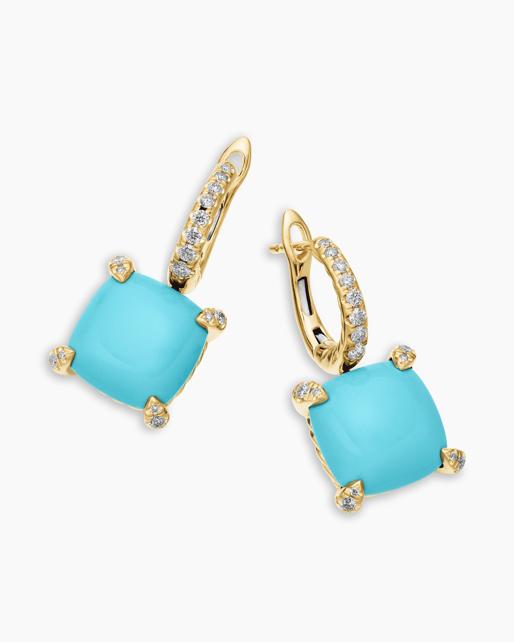 Chatelaine Drop Earrings in 18K Yellow Gold with Turquoise and Diamonds, 11mm - Image 5