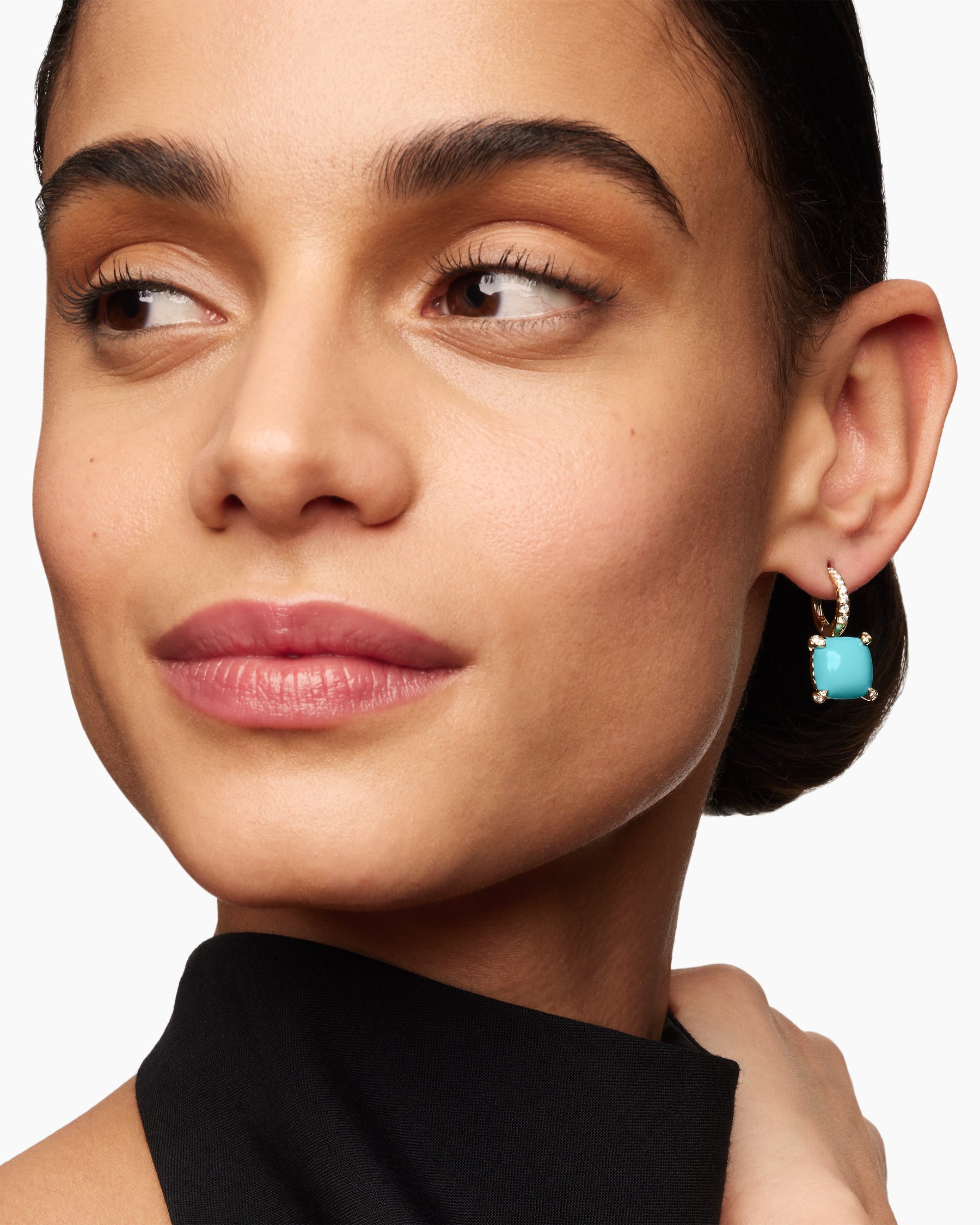Chatelaine Drop Earrings in 18K Yellow Gold with Turquoise and Diamonds, 11mm - Image 6