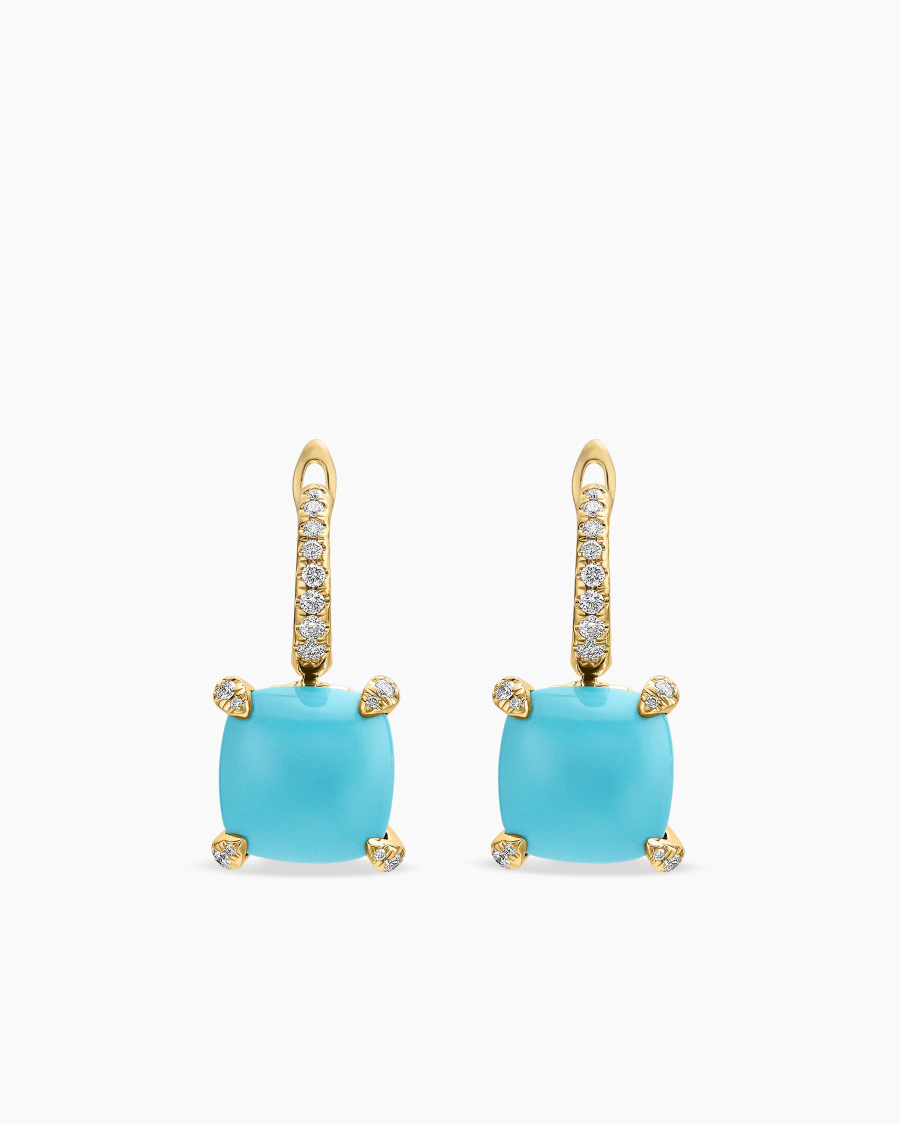Chatelaine Drop Earrings in 18K Yellow Gold with Turquoise and Diamonds, 11mm