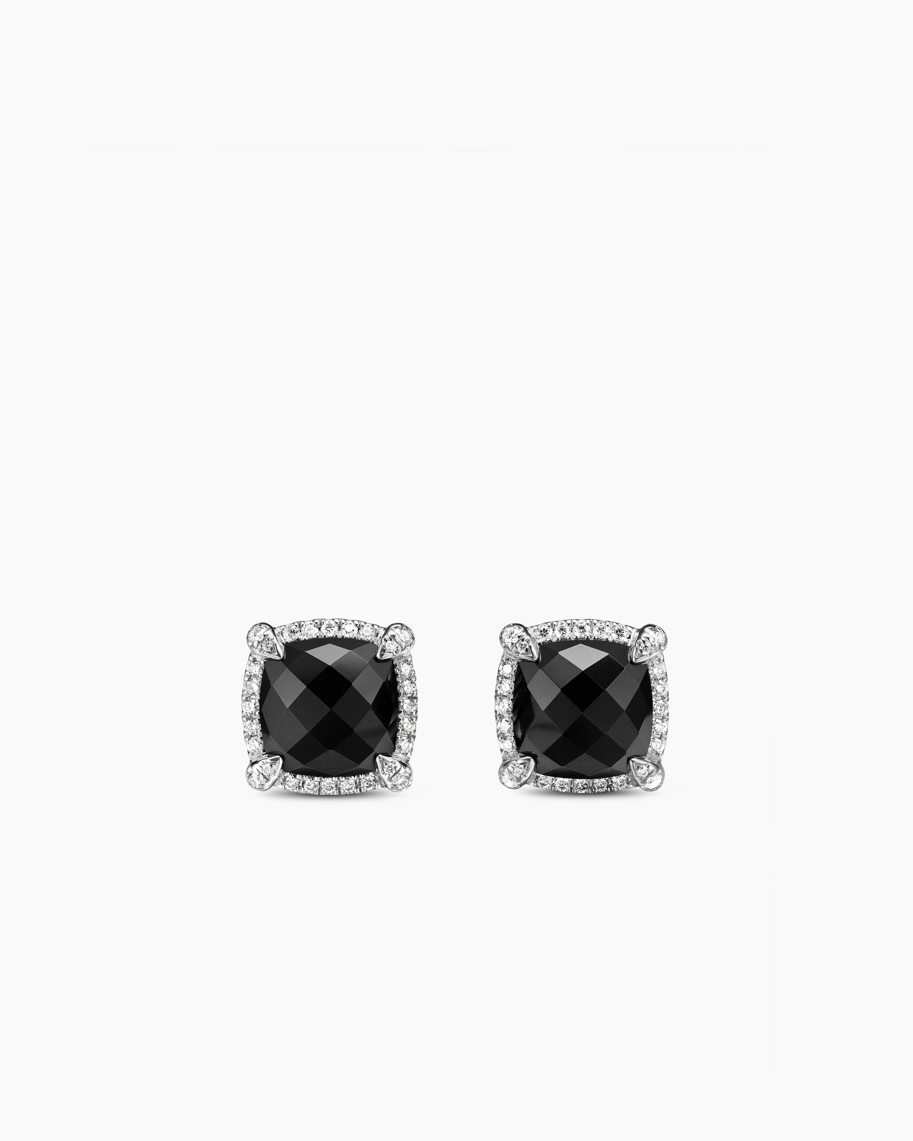 Chatelaine Pavé Bezel Stud Earrings in Sterling Silver with Black Onyx and Diamonds, 9mm