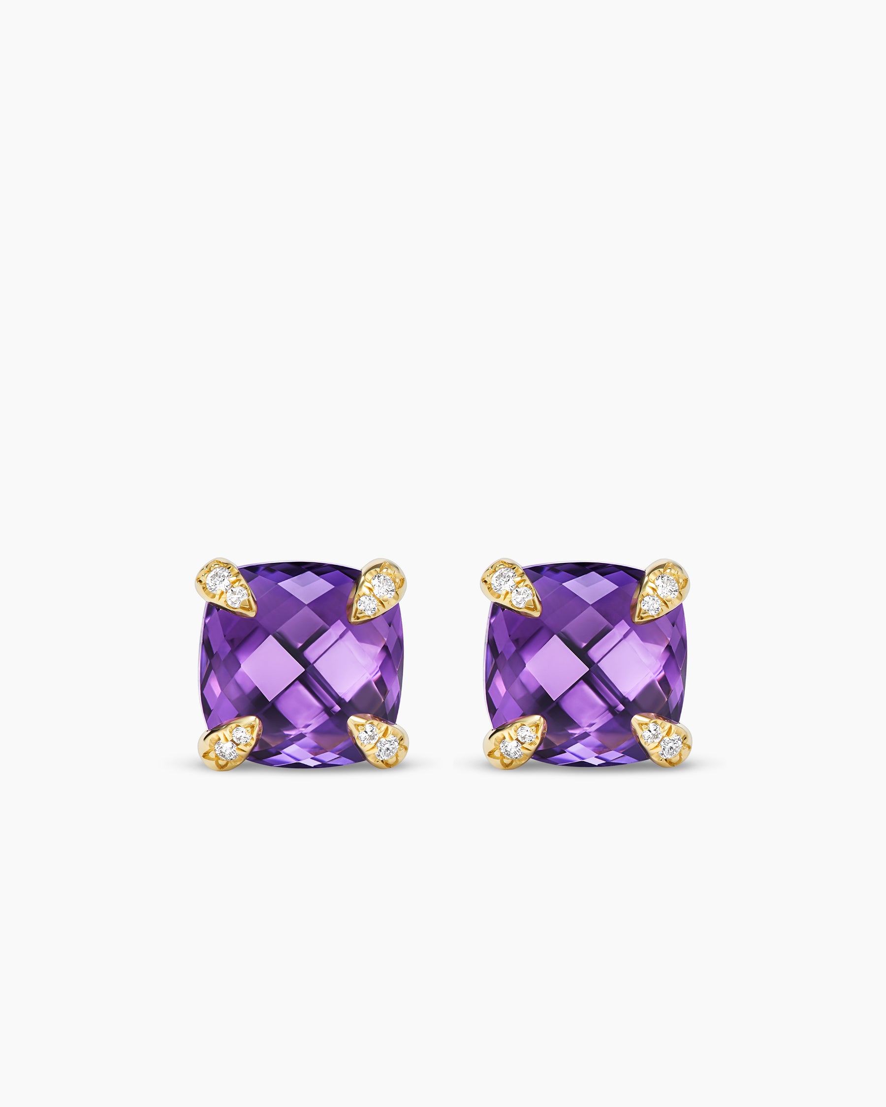 Chatelaine Stud Earrings in 18K Yellow Gold with Amethyst and Diamonds, 8mm
