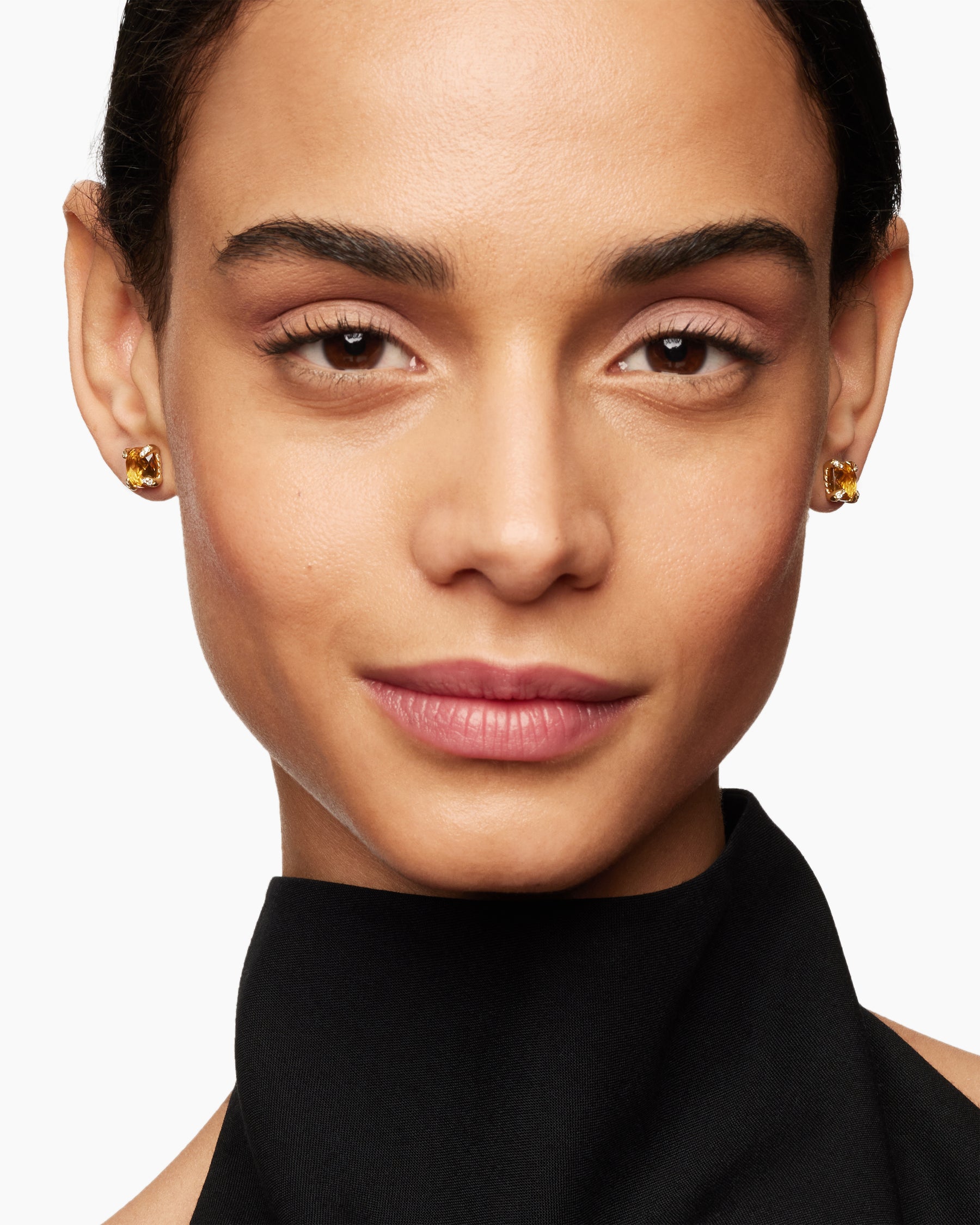 Alternative view of Chatelaine Stud Earrings in 18K Yellow Gold with Citrine and Diamonds, 8mm