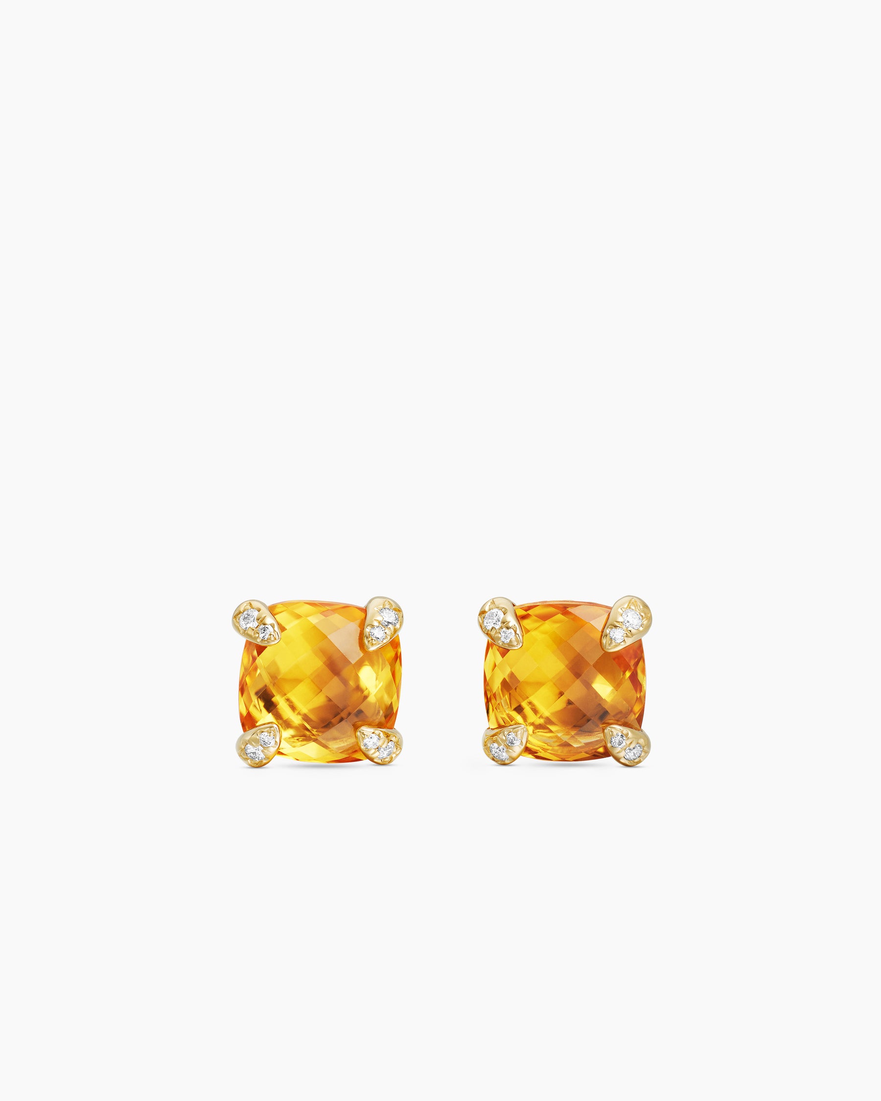 Chatelaine Stud Earrings in 18K Yellow Gold with Citrine and Diamonds, 8mm
