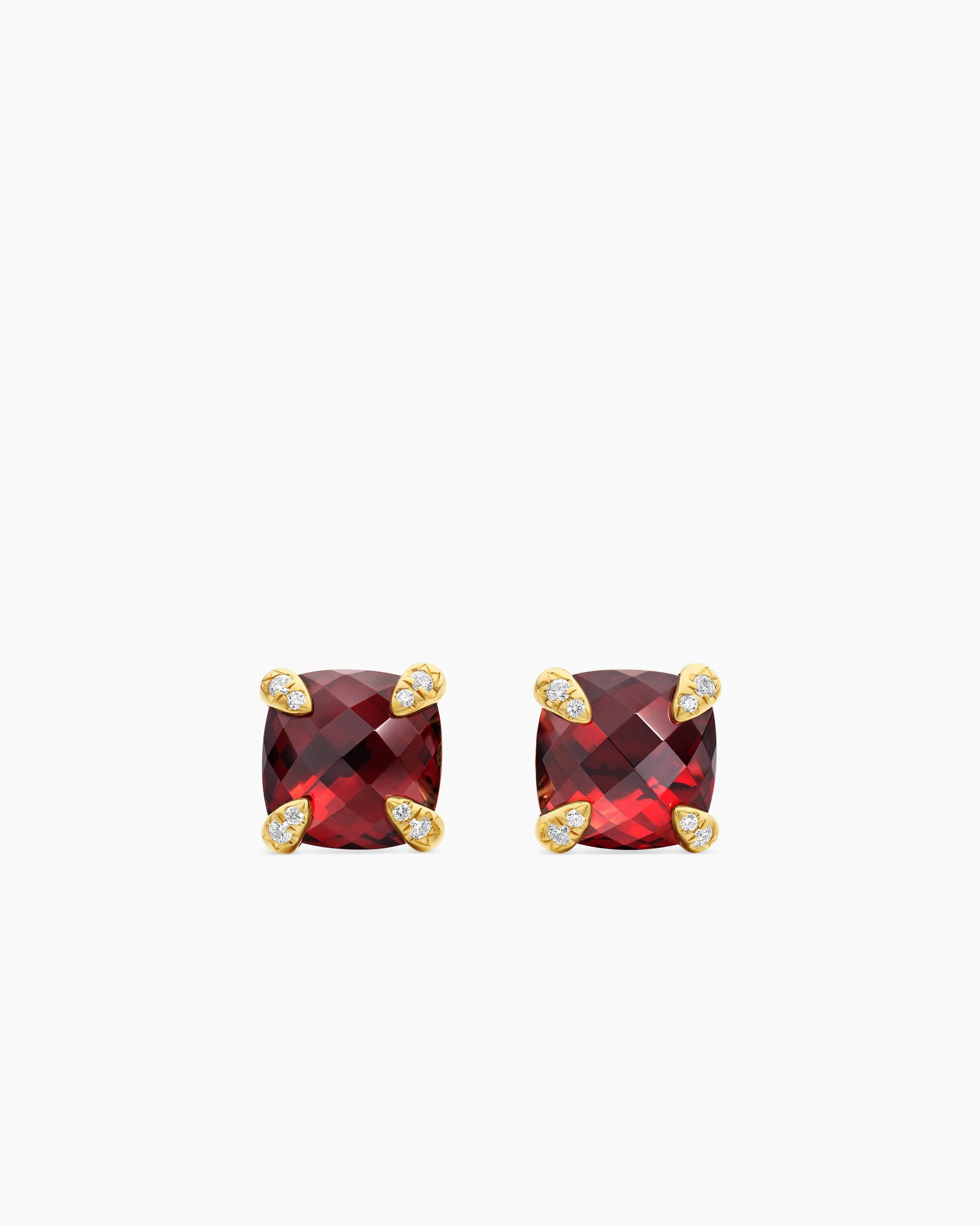 Chatelaine Stud Earrings in 18K Yellow Gold with Garnet and Diamonds, 8mm