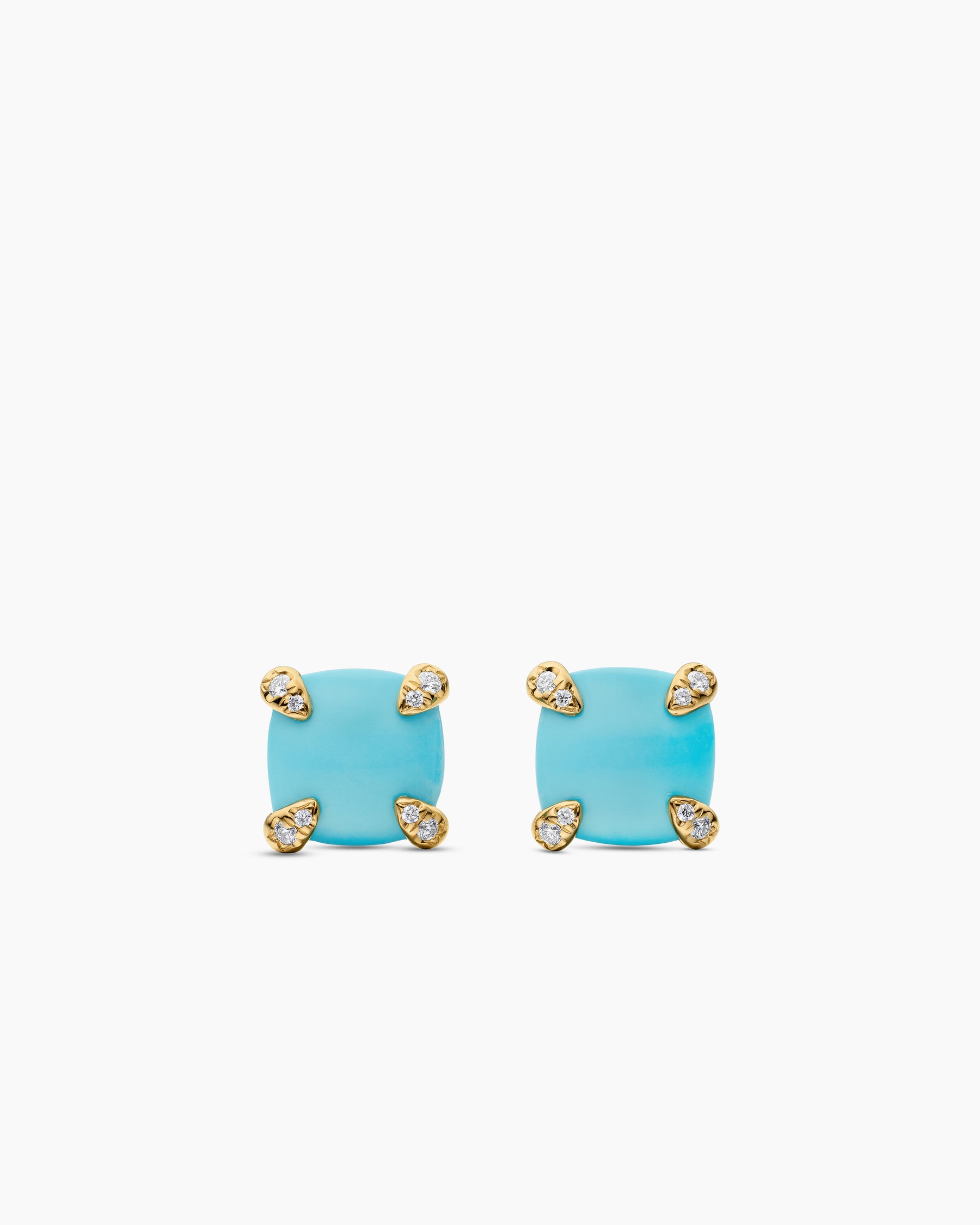 Chatelaine Stud Earrings in 18K Yellow Gold with Turquoise and Diamonds, 8mm
