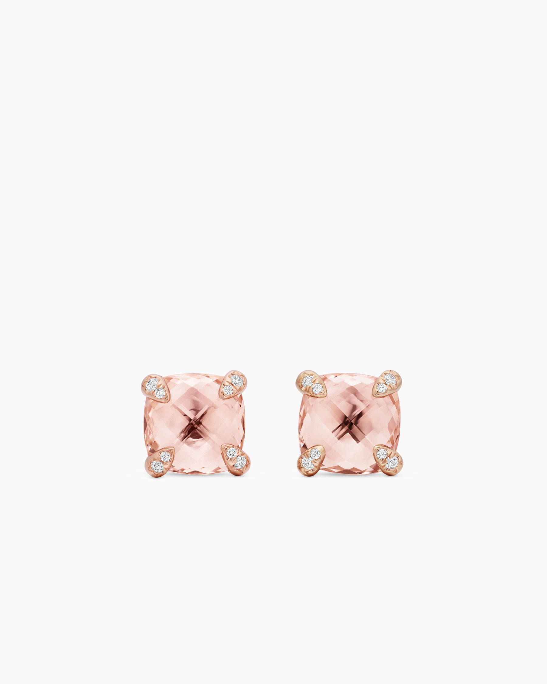 Chatelaine Stud Earrings in 18K Rose Gold with Morganite and Diamonds, 8mm