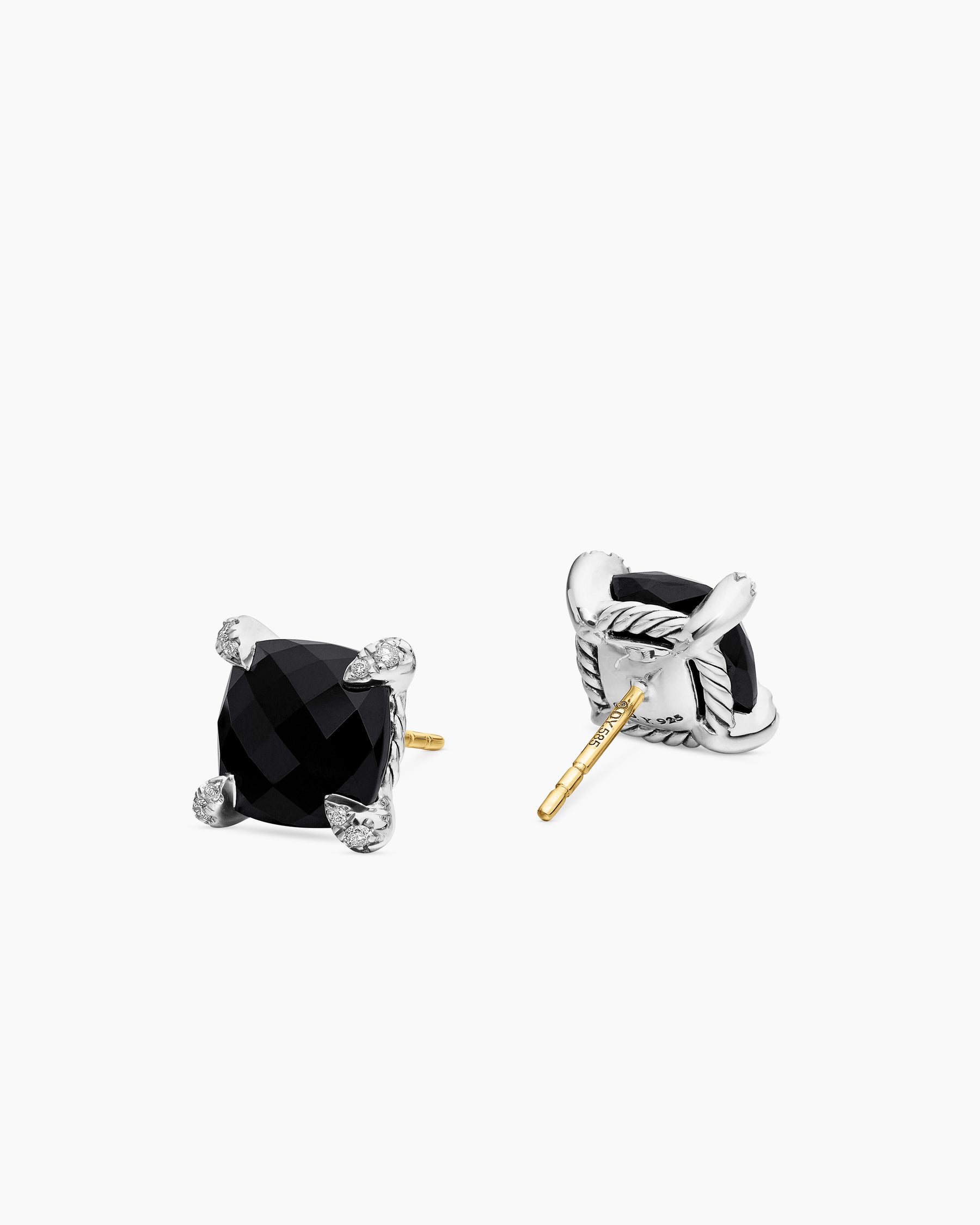 Chatelaine Stud Earrings in Sterling Silver with Black Onyx and Diamonds, 9mm - Image 3