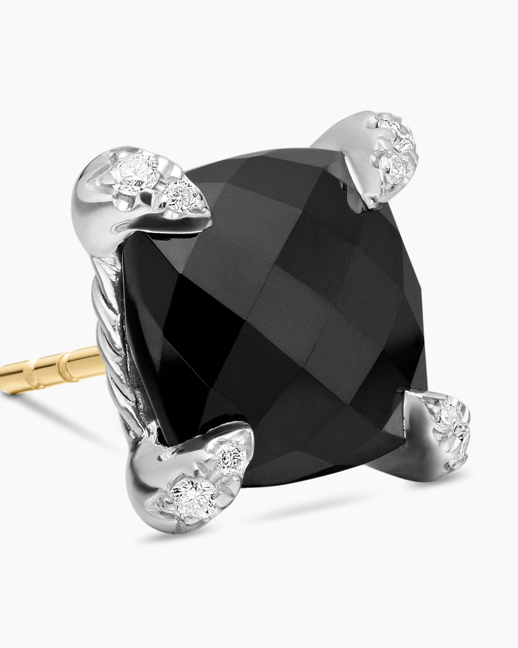Chatelaine Stud Earrings in Sterling Silver with Black Onyx and Diamonds, 9mm - Image 4