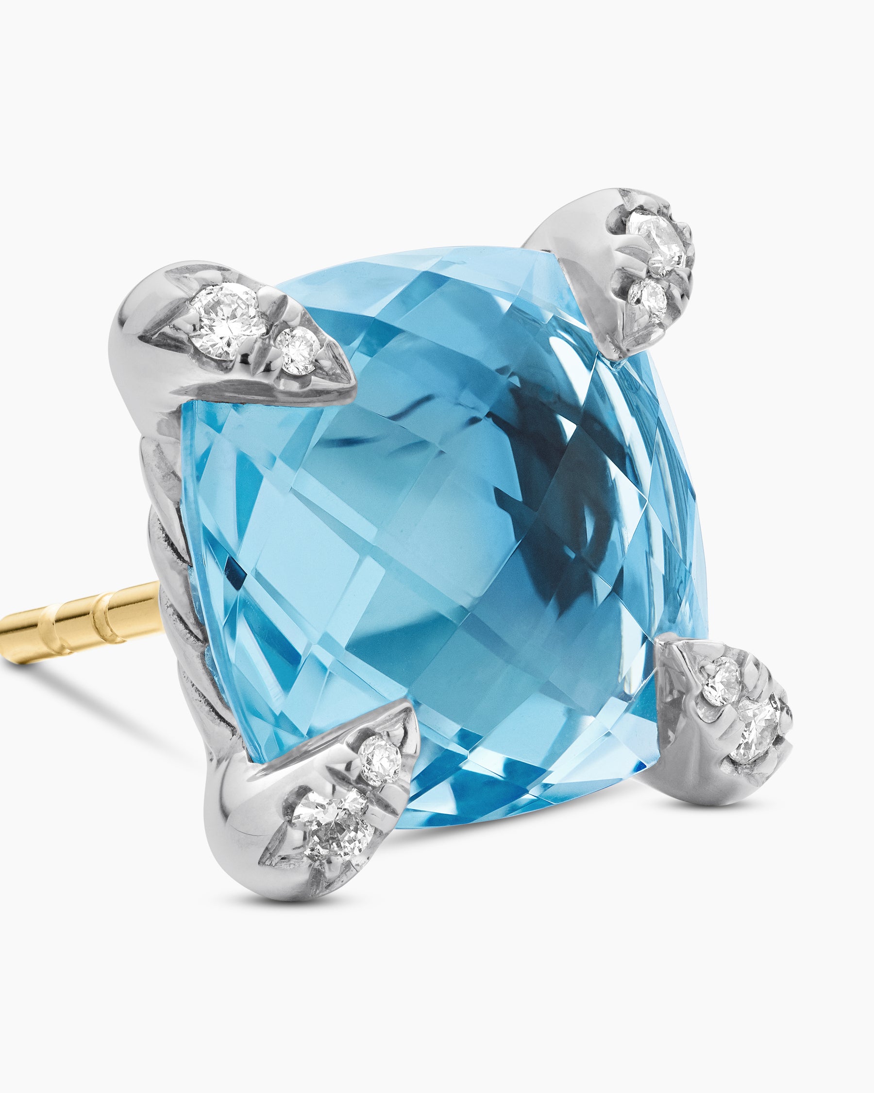 Chatelaine Stud Earrings in Sterling Silver with Blue Topaz and Diamonds, 9mm - Image 4
