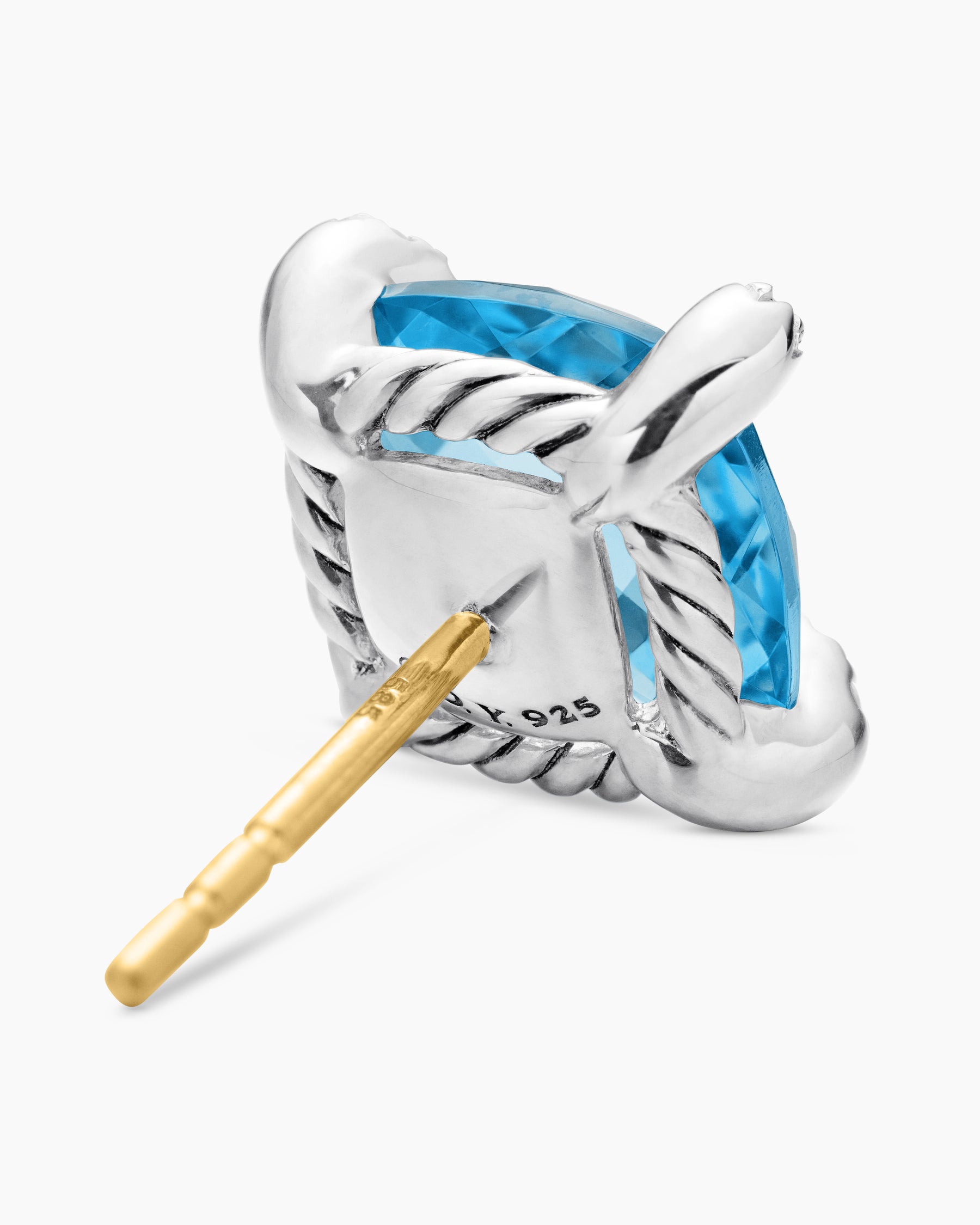 Chatelaine Stud Earrings in Sterling Silver with Blue Topaz and Diamonds, 9mm - Image 5