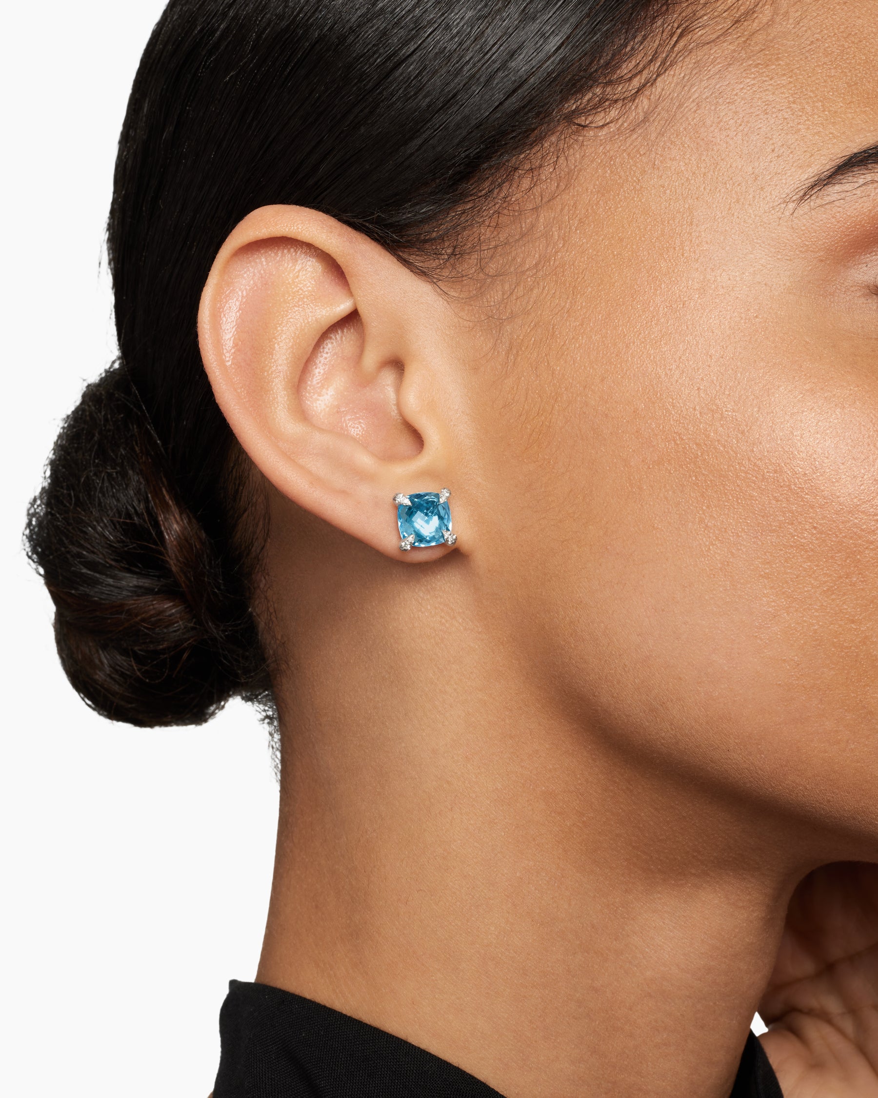 Chatelaine Stud Earrings in Sterling Silver with Blue Topaz and Diamonds, 9mm - Image 6