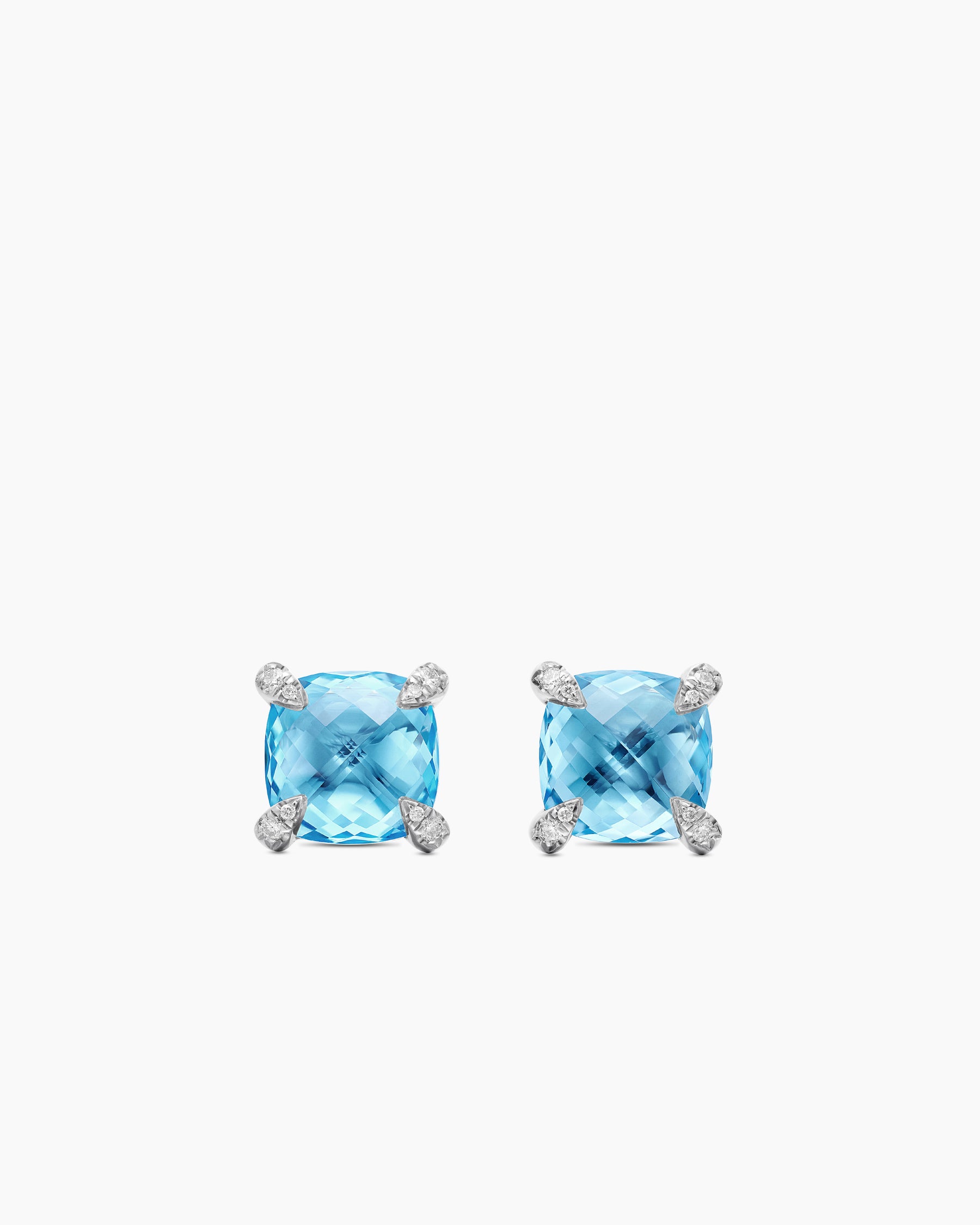 Chatelaine Stud Earrings in Sterling Silver with Blue Topaz and Diamonds, 9mm