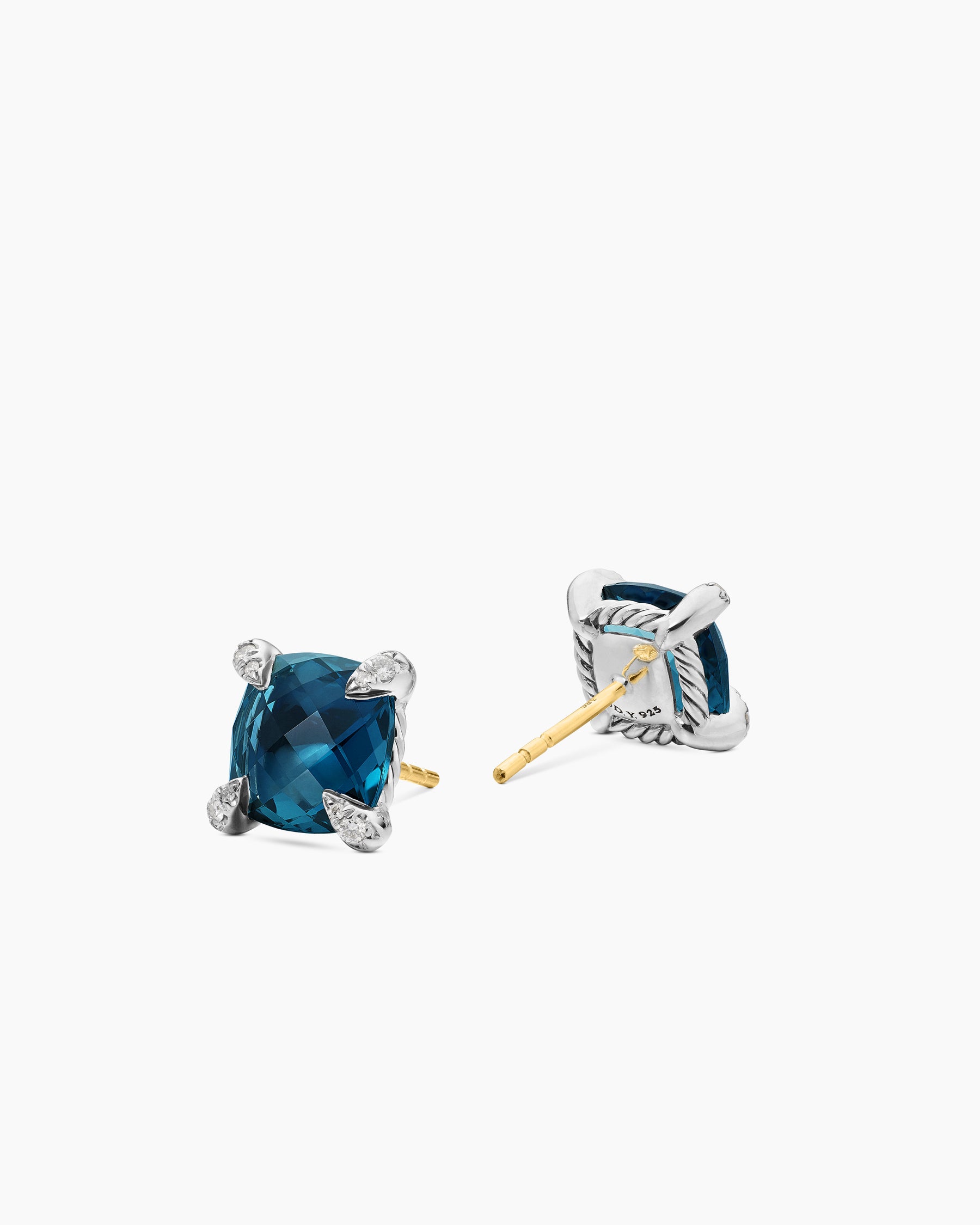 Chatelaine Stud Earrings in Sterling Silver with Hampton Blue Topaz and Diamonds, 9mm - Image 3
