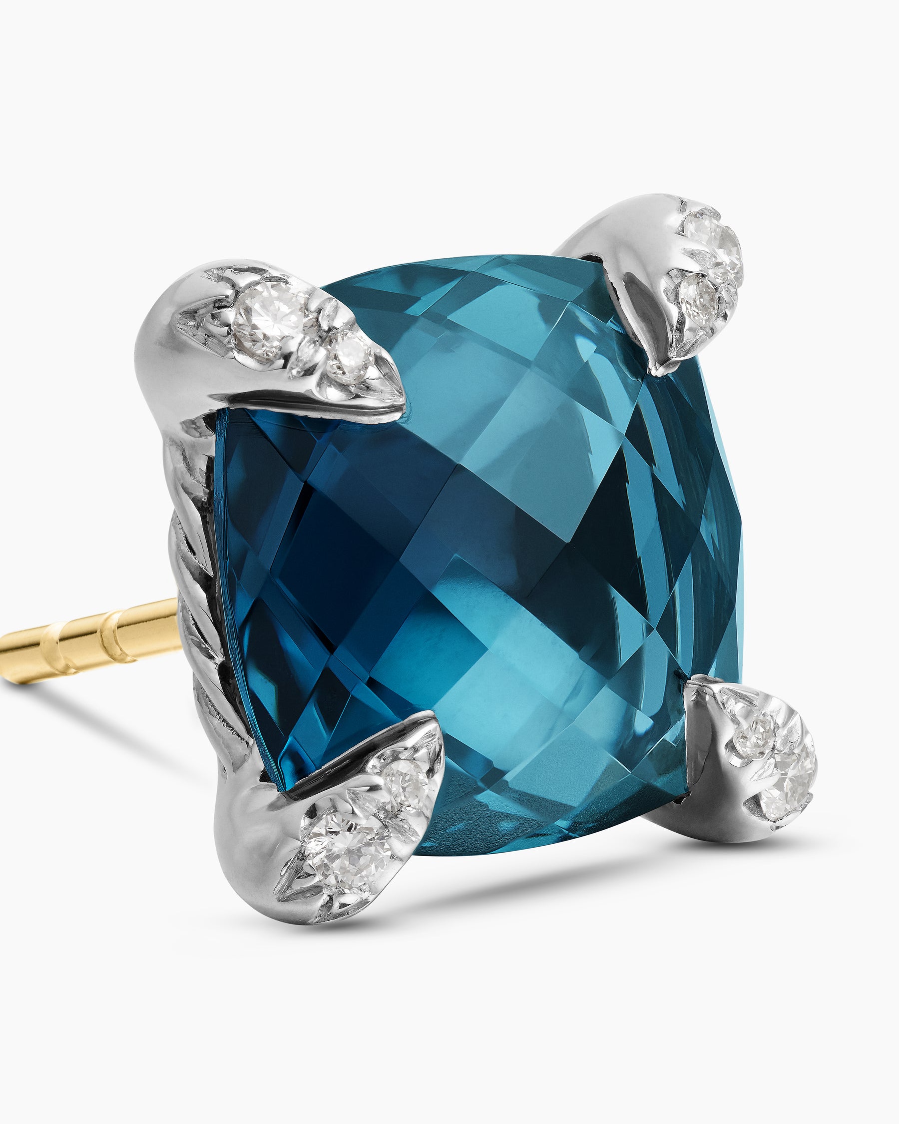 Chatelaine Stud Earrings in Sterling Silver with Hampton Blue Topaz and Diamonds, 9mm - Image 4
