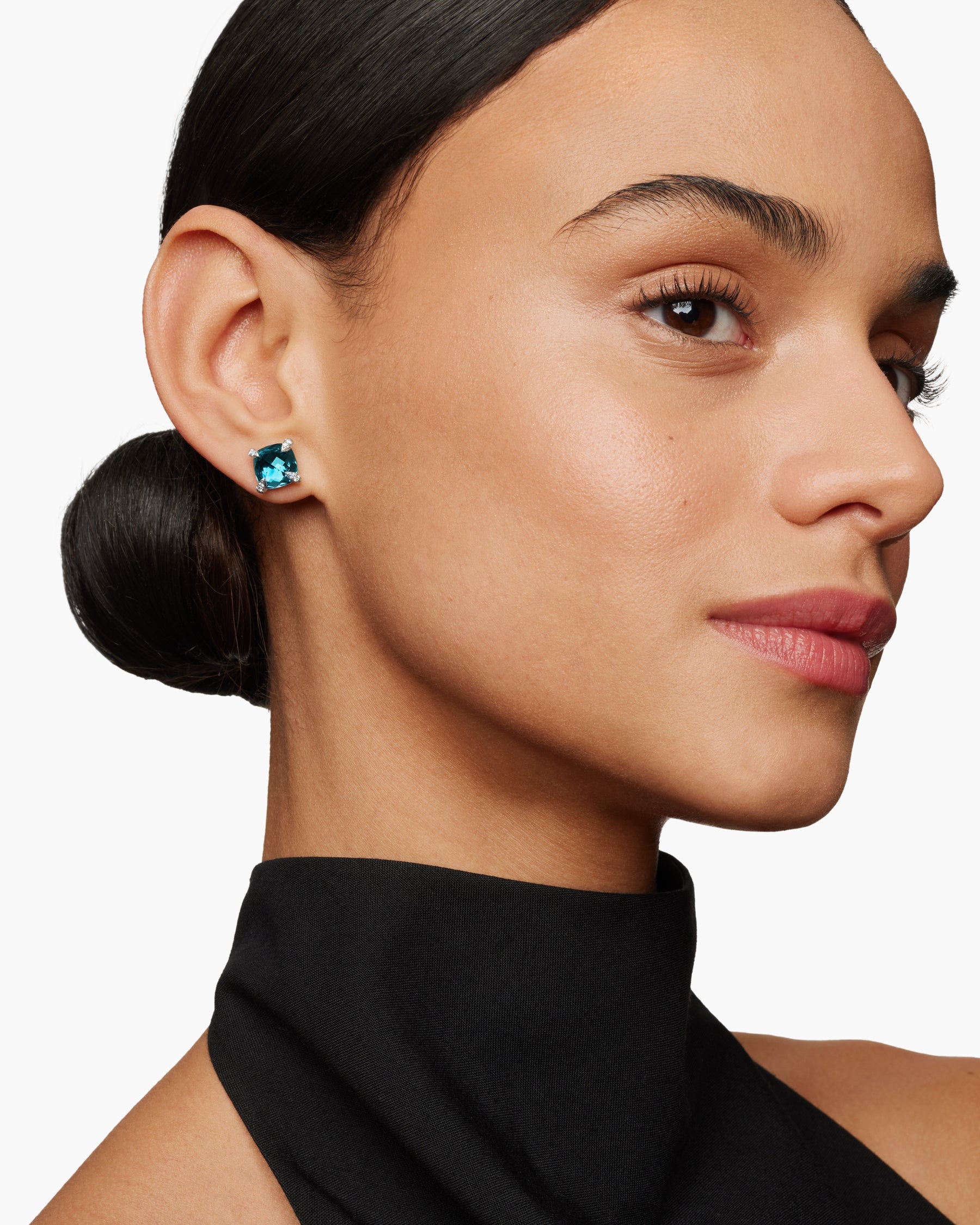 Chatelaine Stud Earrings in Sterling Silver with Hampton Blue Topaz and Diamonds, 9mm - Image 6