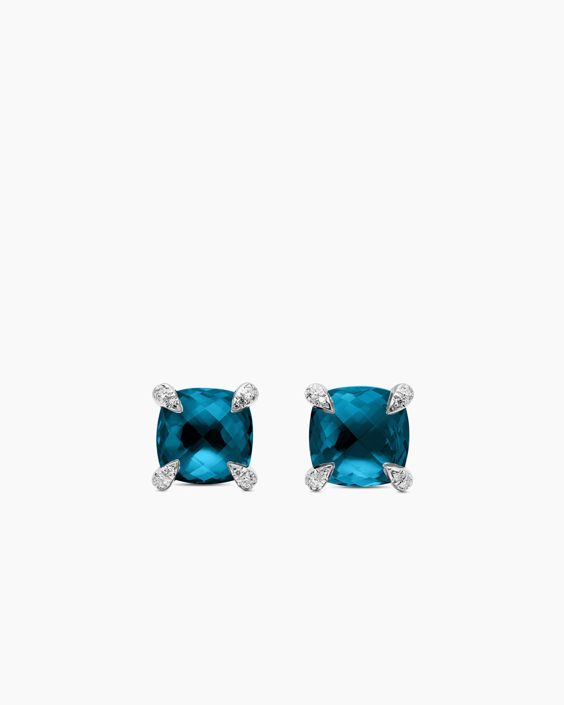 Chatelaine Stud Earrings in Sterling Silver with Hampton Blue Topaz and Diamonds, 9mm