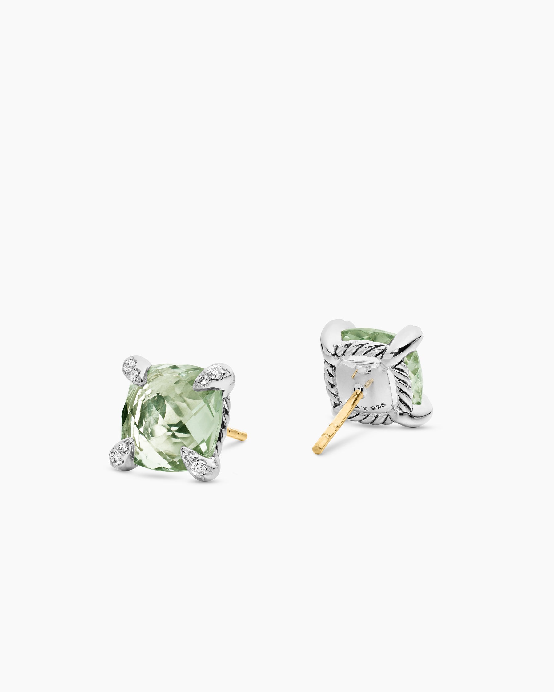 Chatelaine Stud Earrings in Sterling Silver with Prasiolite and Diamonds, 9mm - Image 3