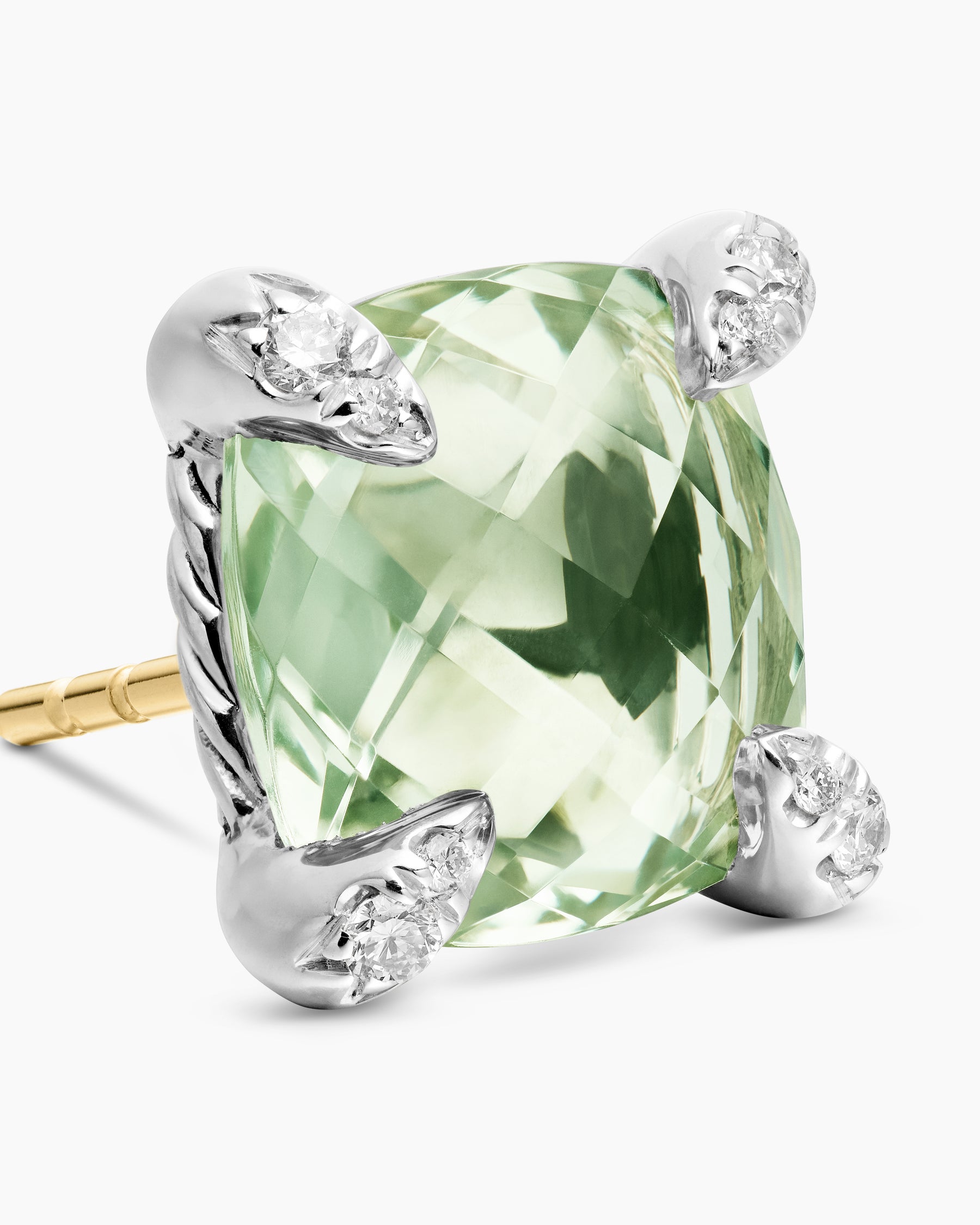 Chatelaine Stud Earrings in Sterling Silver with Prasiolite and Diamonds, 9mm - Image 4