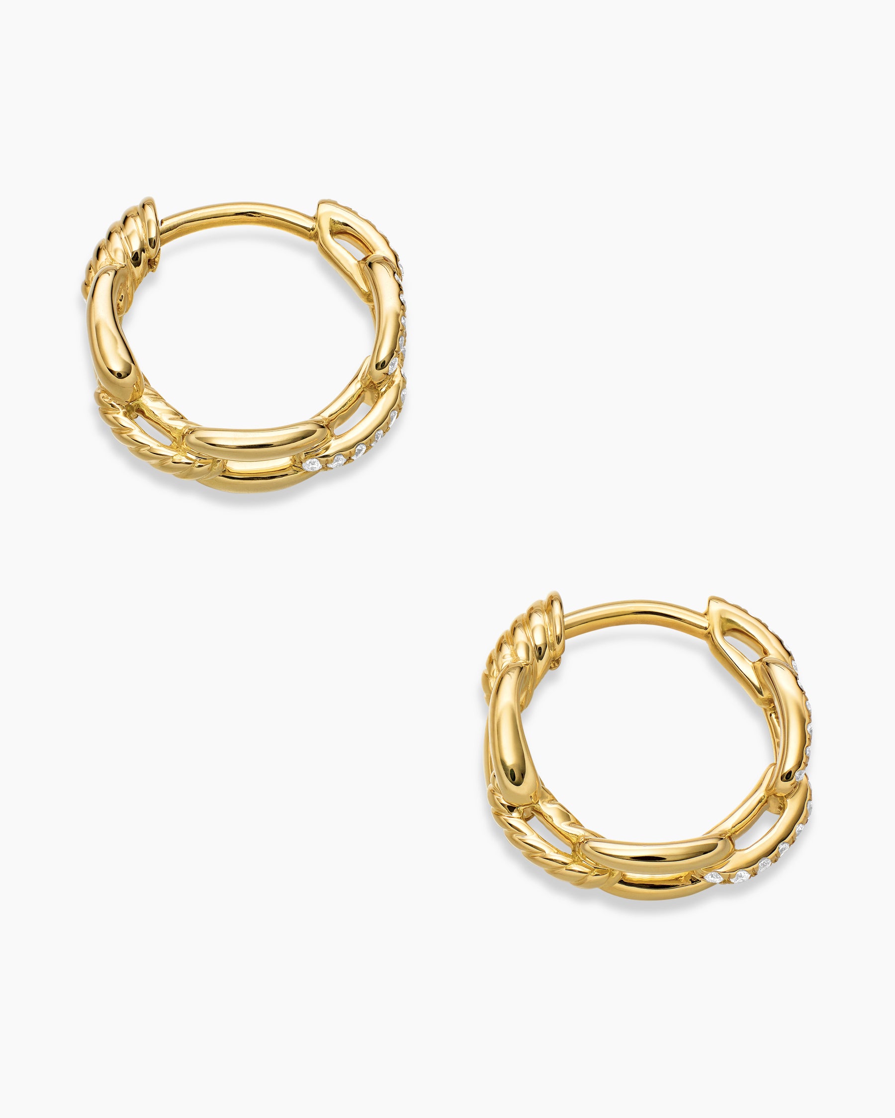 Stax Chain Link Huggie Hoop Earrings in 18K Yellow Gold with Diamonds, 12.5mm - Image 4
