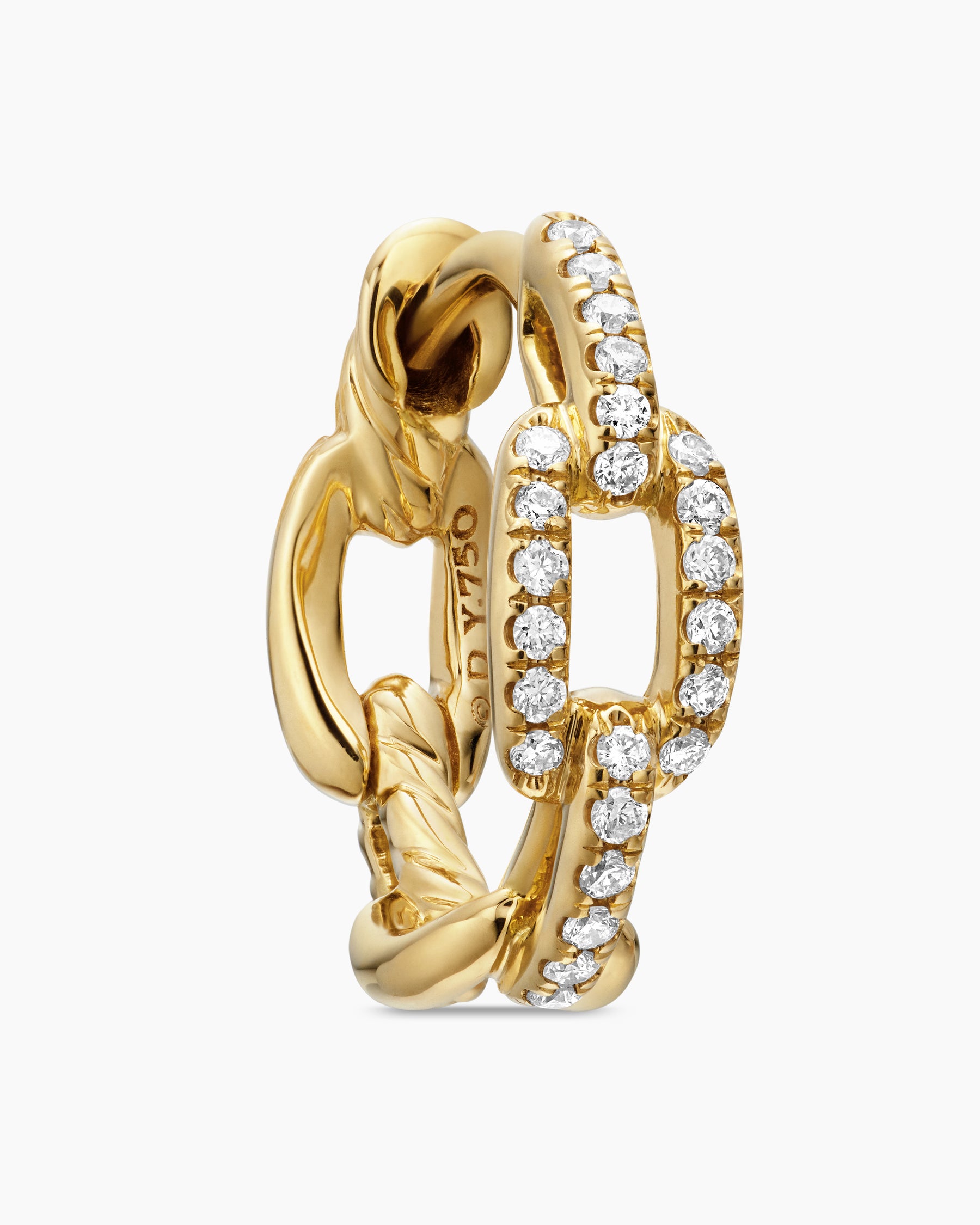 Stax Chain Link Huggie Hoop Earrings in 18K Yellow Gold with Diamonds, 12.5mm - Image 5