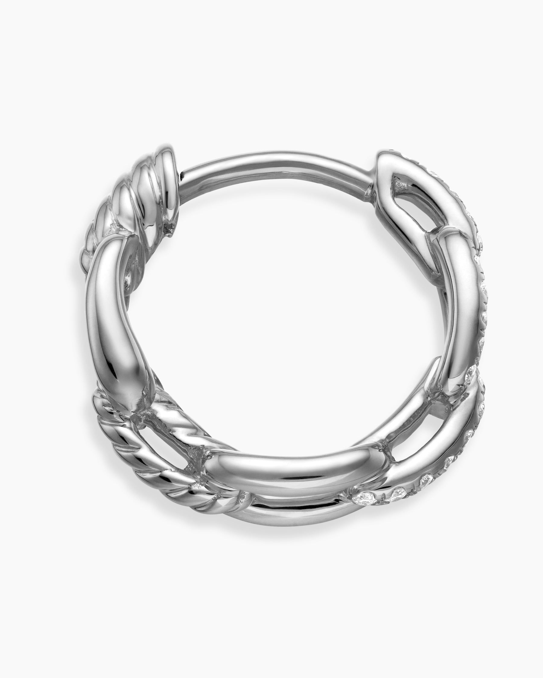 Stax Chain Link Huggie Hoop Earrings in 18K White Gold with Diamonds, 12.5mm - Image 3