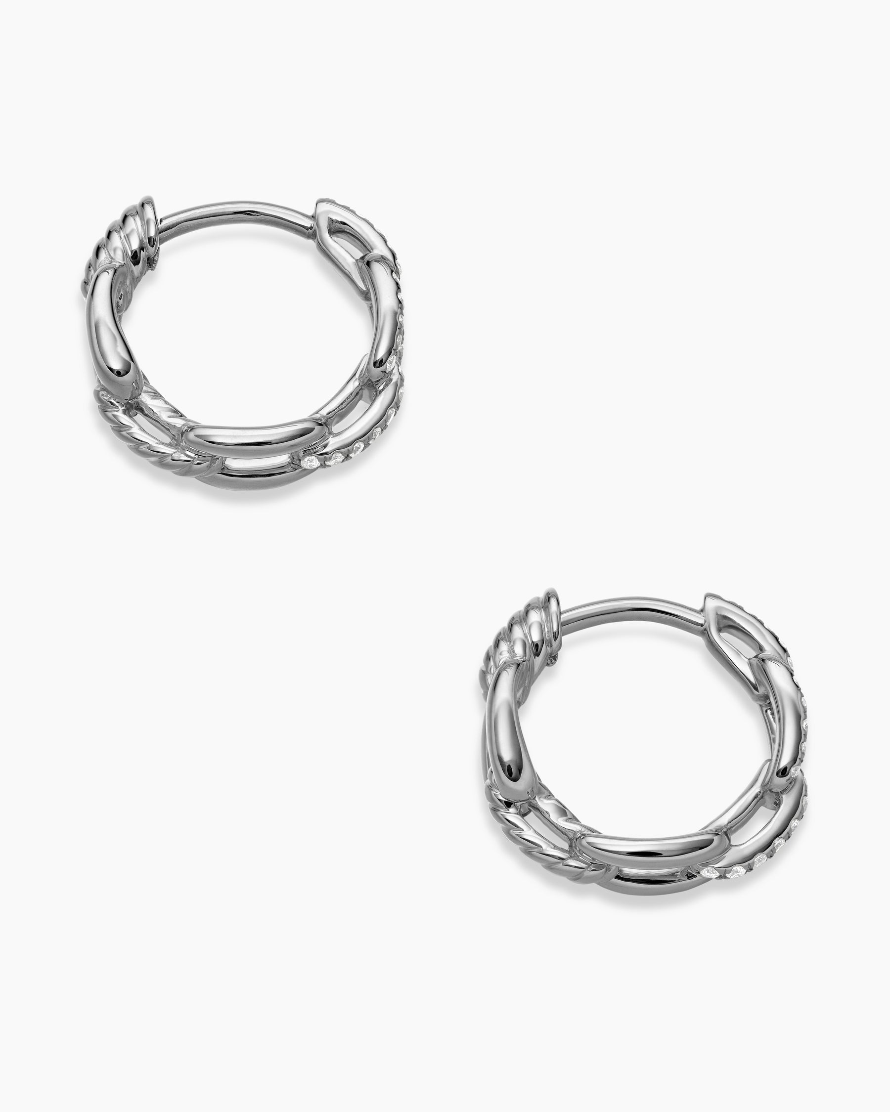 Stax Chain Link Huggie Hoop Earrings in 18K White Gold with Diamonds, 12.5mm - Image 4