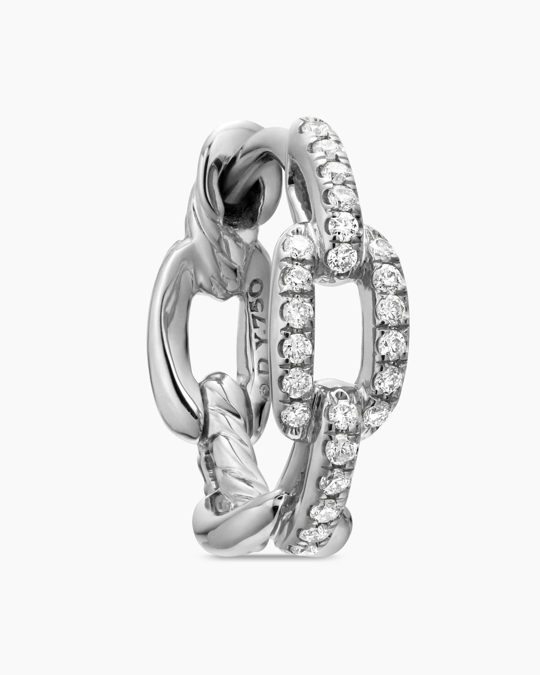 Stax Chain Link Huggie Hoop Earrings in 18K White Gold with Diamonds, 12.5mm - Image 5