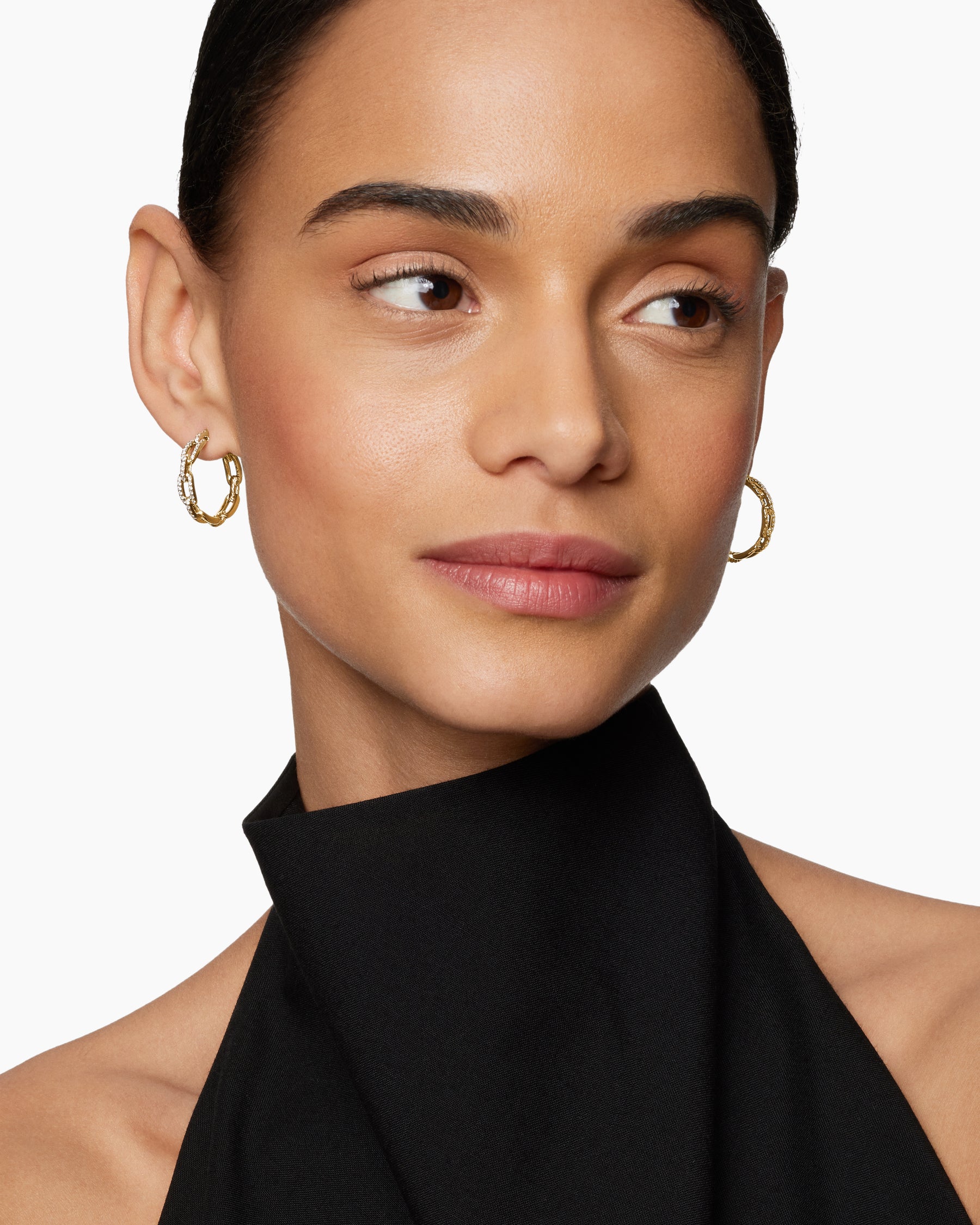 Alternative view of Stax Chain Link Hoop Earrings in 18K Yellow Gold with Diamonds, 23.8mm