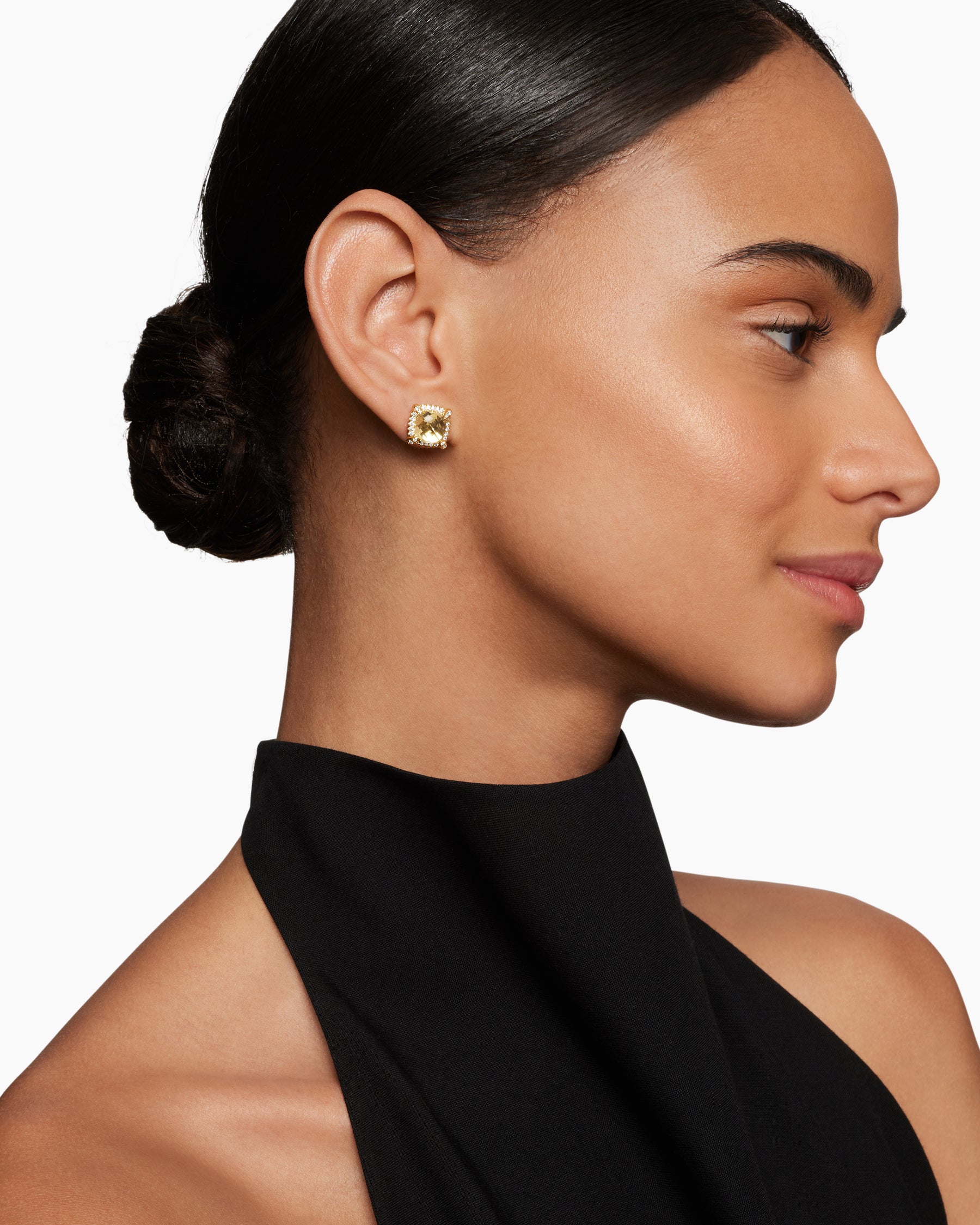 Alternative view of Chatelaine Pavé Bezel Stud Earrings in 18K Yellow Gold with Champagne Citrine and Diamonds, 8mm