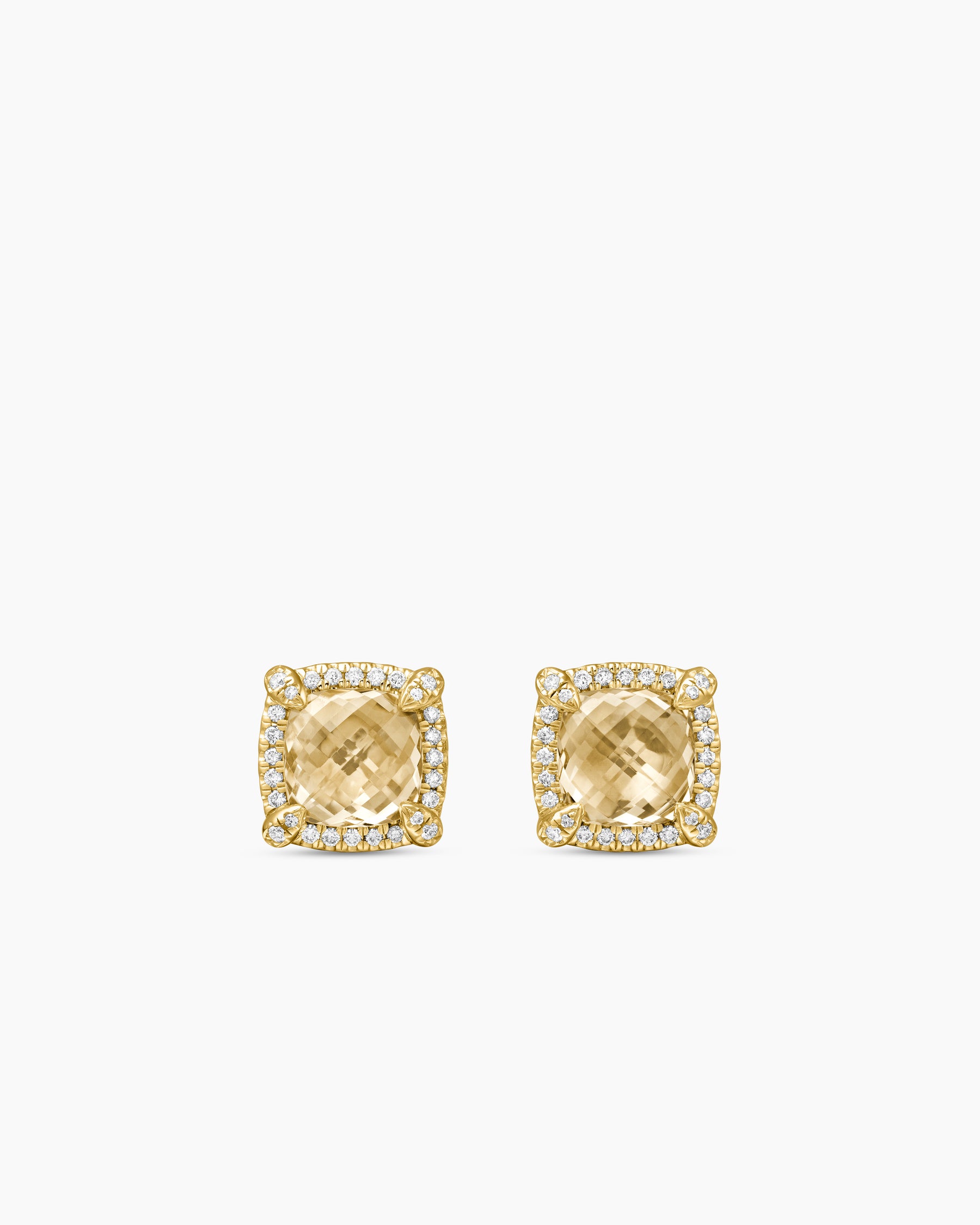 Chatelaine Pavé Bezel Stud Earrings in 18K Yellow Gold with Champagne Citrine and Diamonds, 8mm
