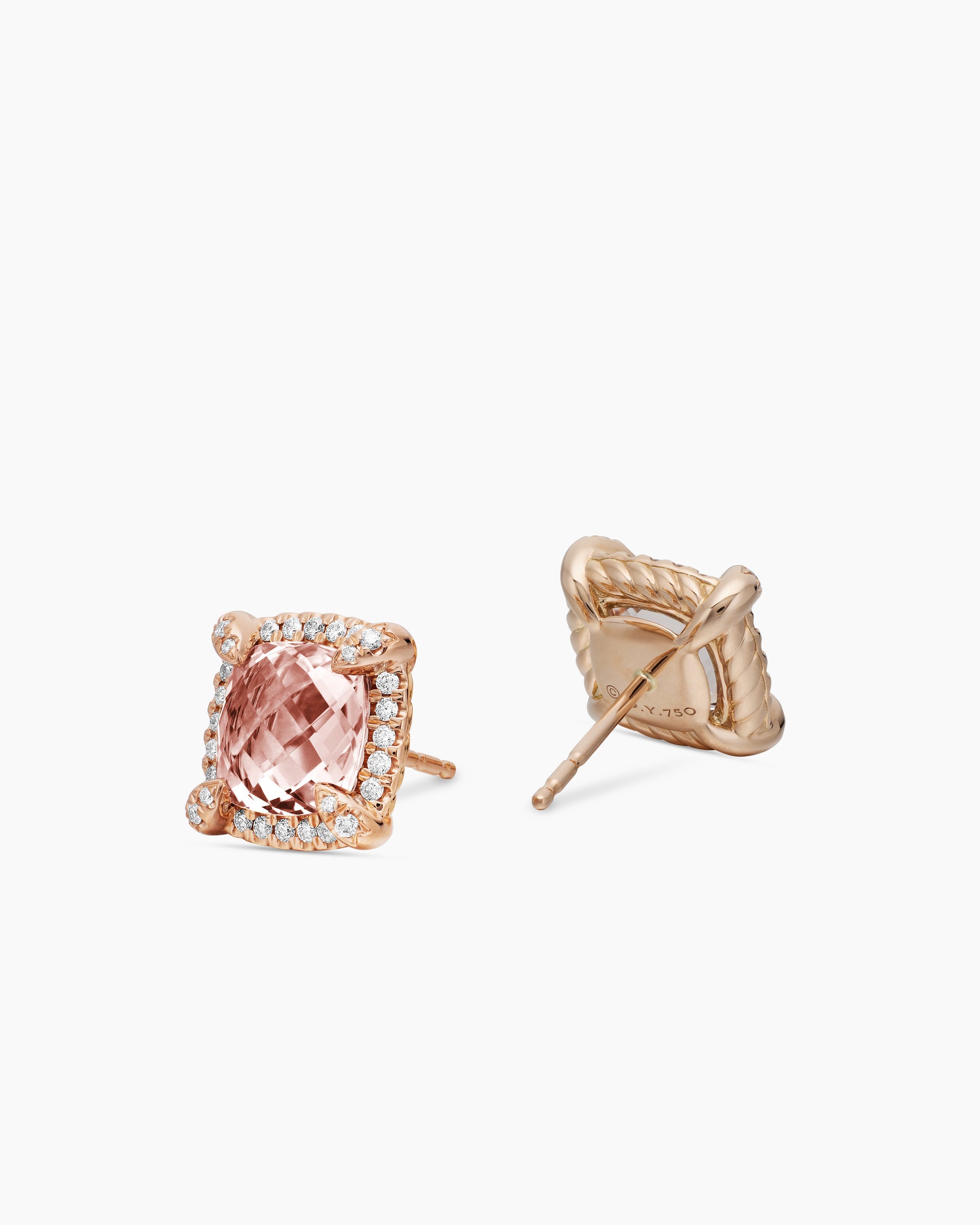 Chatelaine Pavé Bezel Stud Earrings in 18K Rose Gold with Morganite and Diamonds, 8mm - Image 3