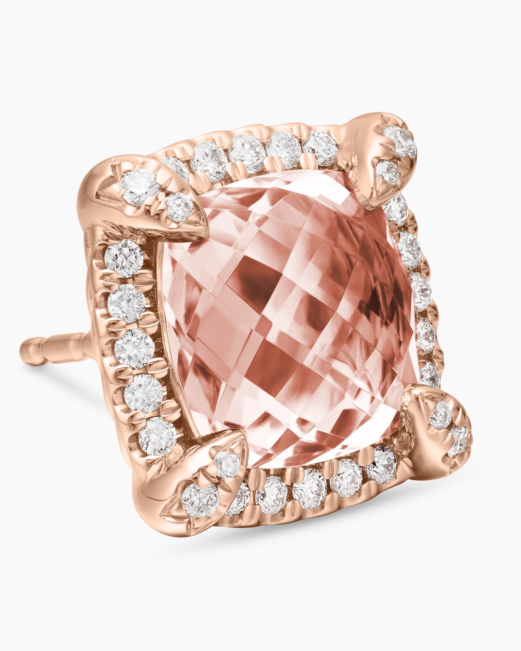 Chatelaine Pavé Bezel Stud Earrings in 18K Rose Gold with Morganite and Diamonds, 8mm - Image 4