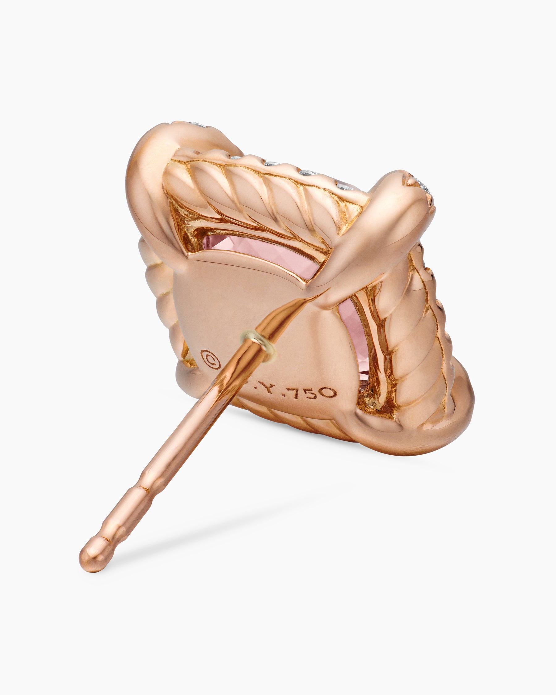 Chatelaine Pavé Bezel Stud Earrings in 18K Rose Gold with Morganite and Diamonds, 8mm - Image 5