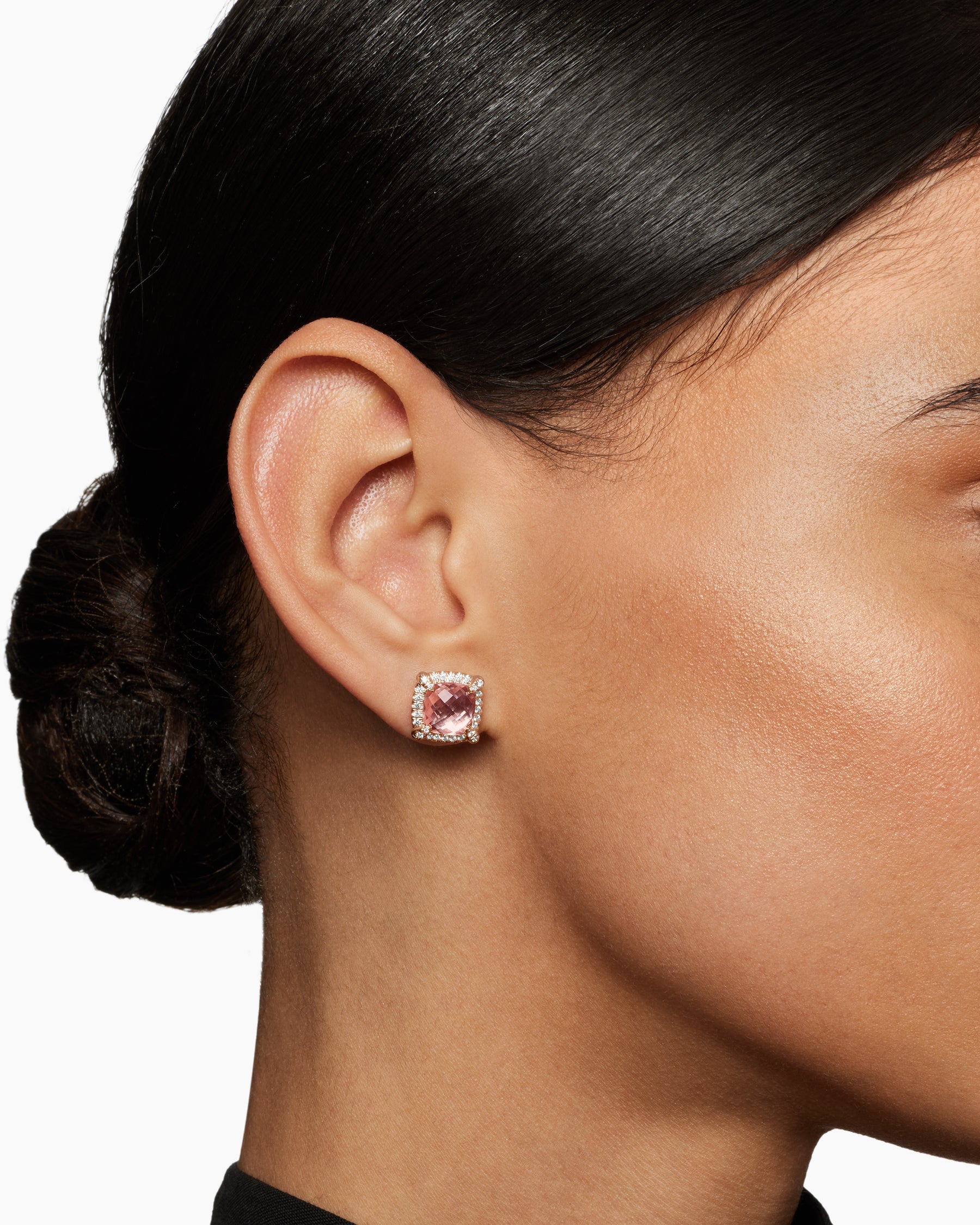 Chatelaine Pavé Bezel Stud Earrings in 18K Rose Gold with Morganite and Diamonds, 8mm - Image 6