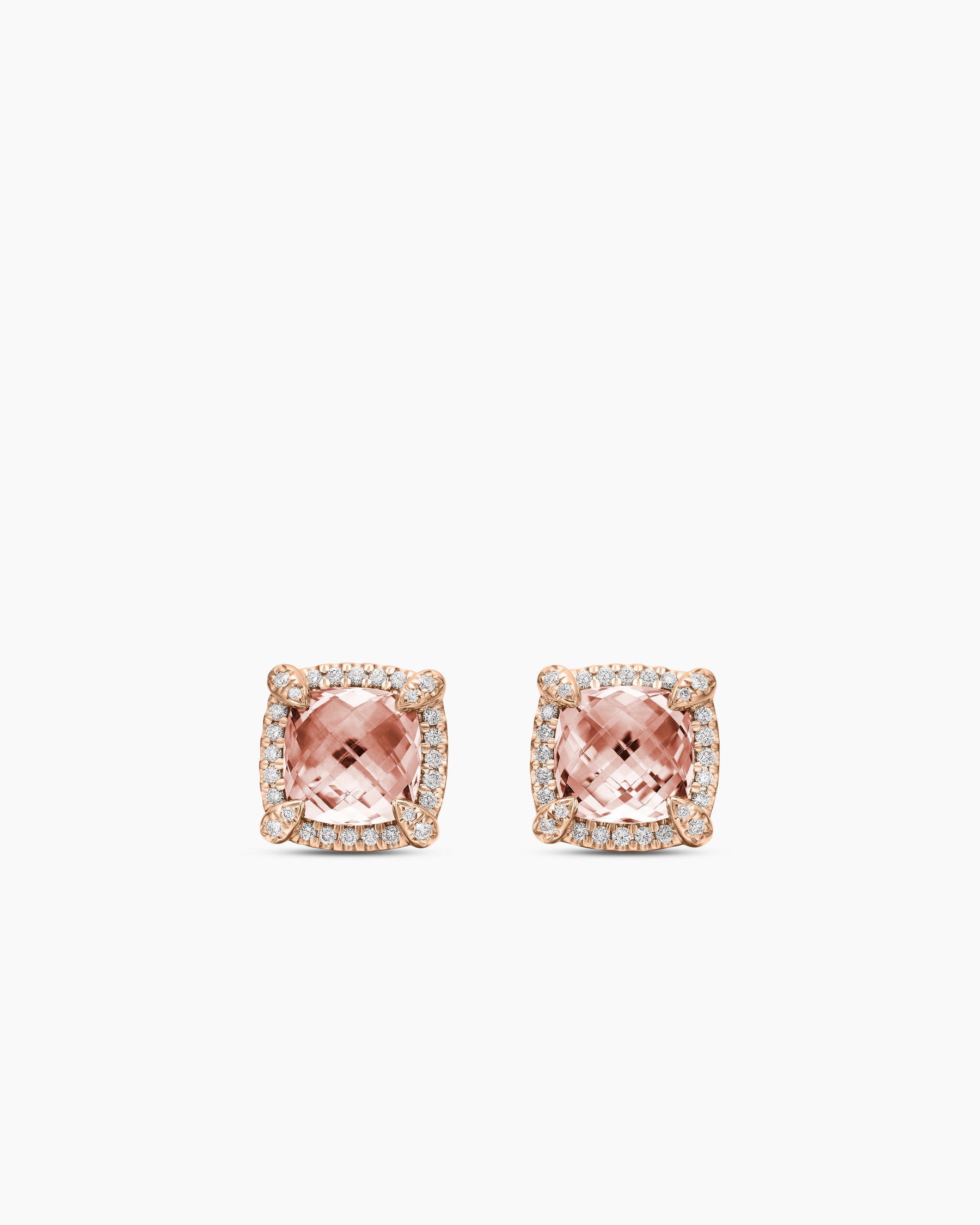 Chatelaine Pavé Bezel Stud Earrings in 18K Rose Gold with Morganite and Diamonds, 8mm