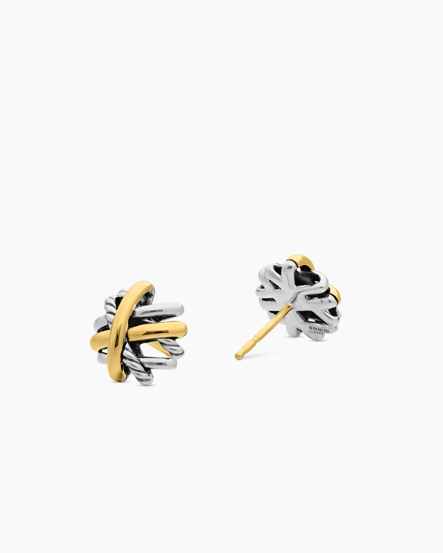 Crossover Stud Earrings in Sterling Silver with 18K Yellow Gold, 11mm - Image 3