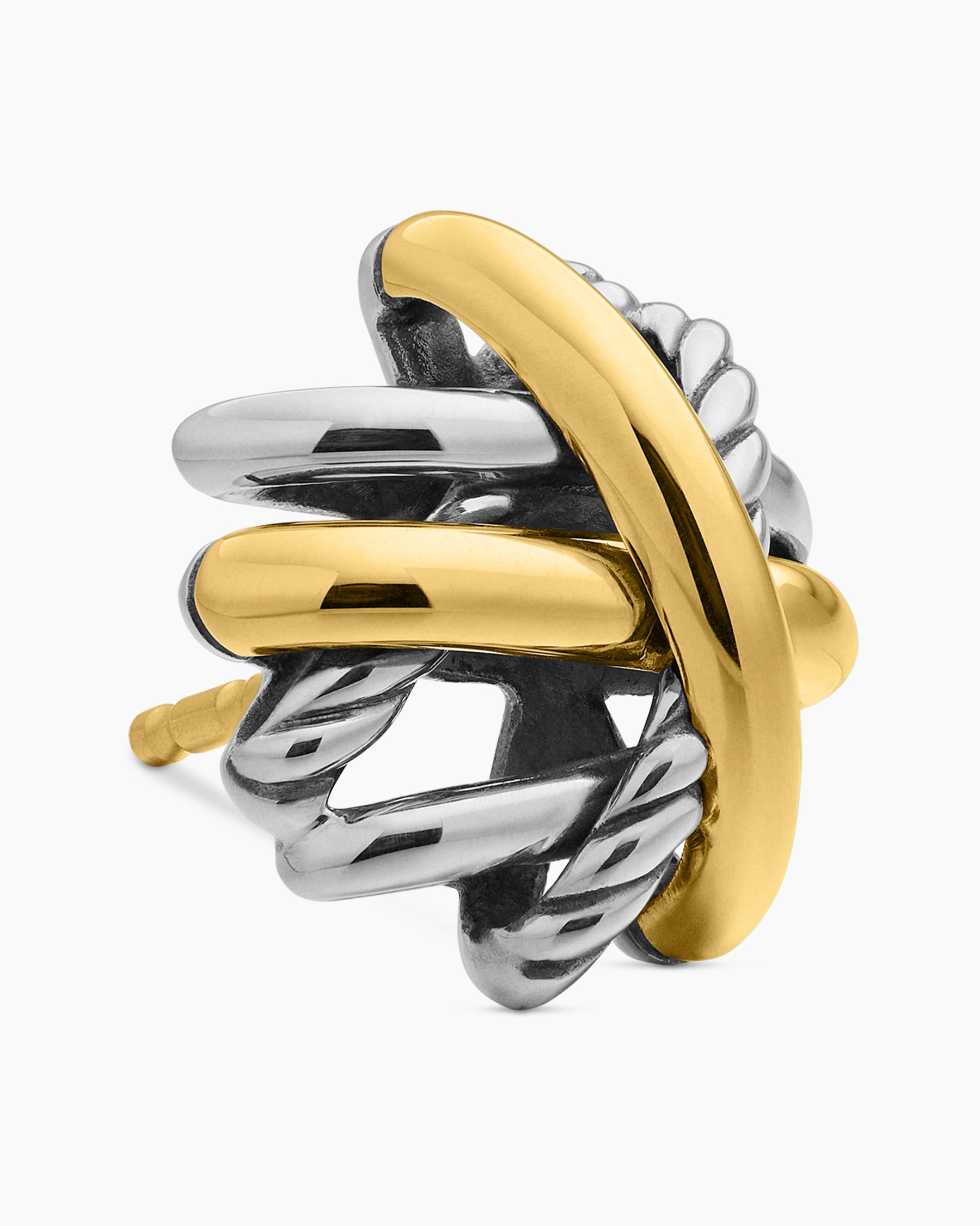 Crossover Stud Earrings in Sterling Silver with 18K Yellow Gold, 11mm - Image 4
