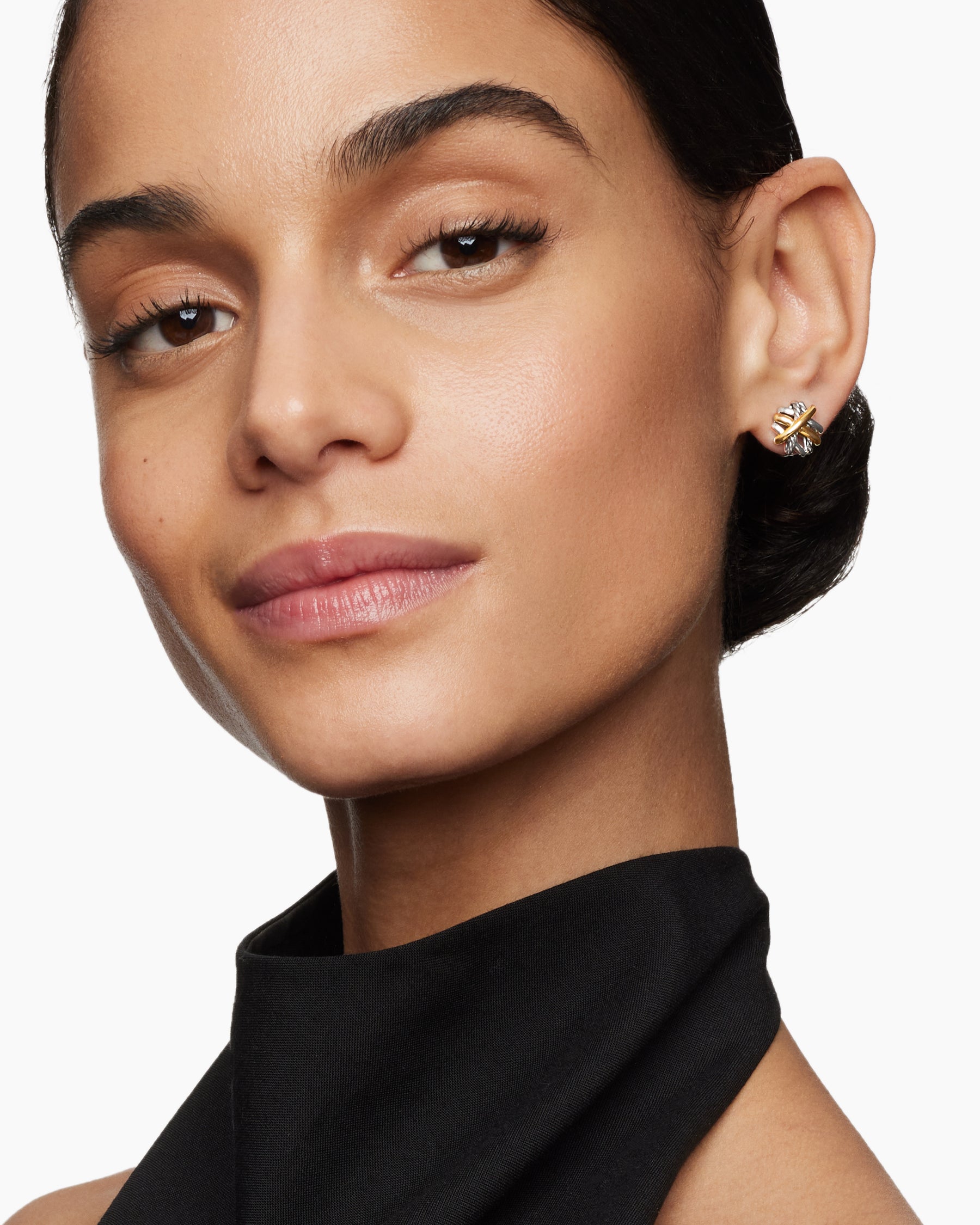 Alternative view of Crossover Stud Earrings in Sterling Silver with 18K Yellow Gold, 11mm