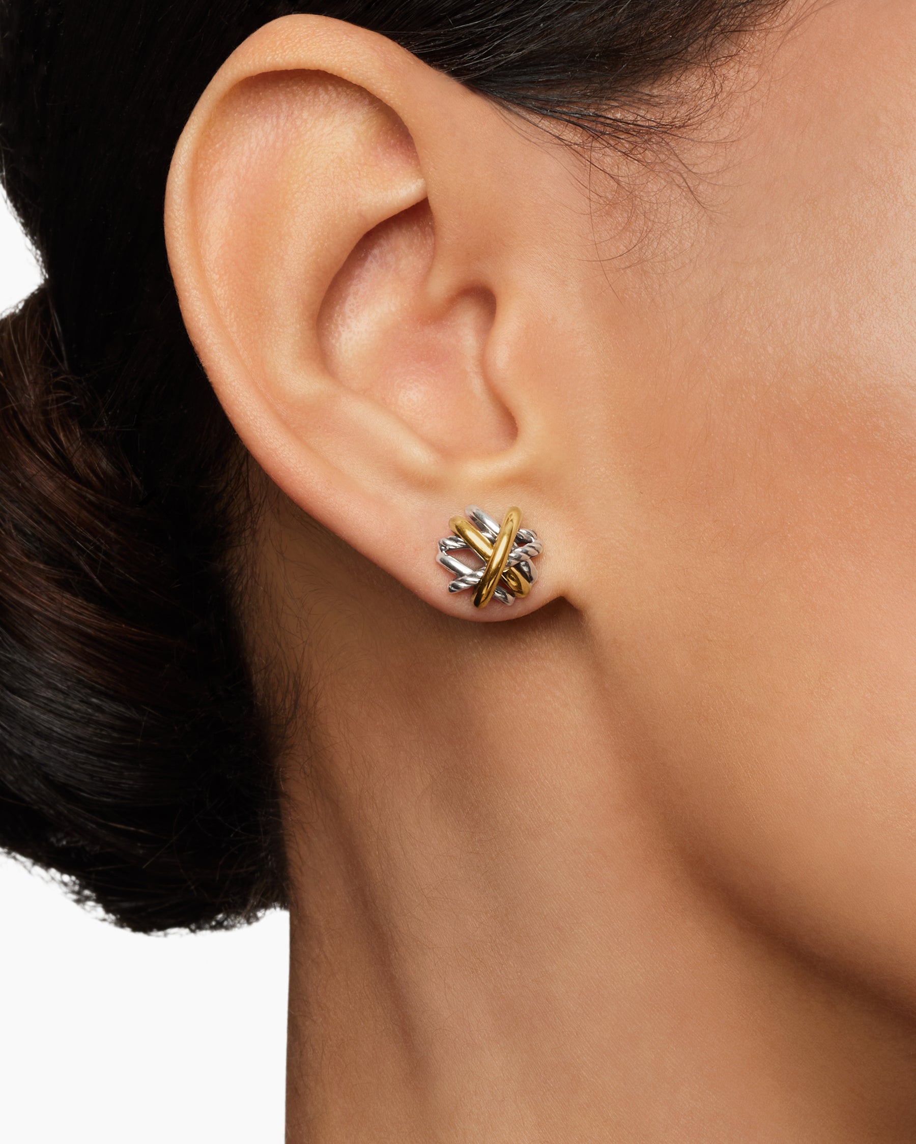 Crossover Stud Earrings in Sterling Silver with 18K Yellow Gold, 11mm - Image 6