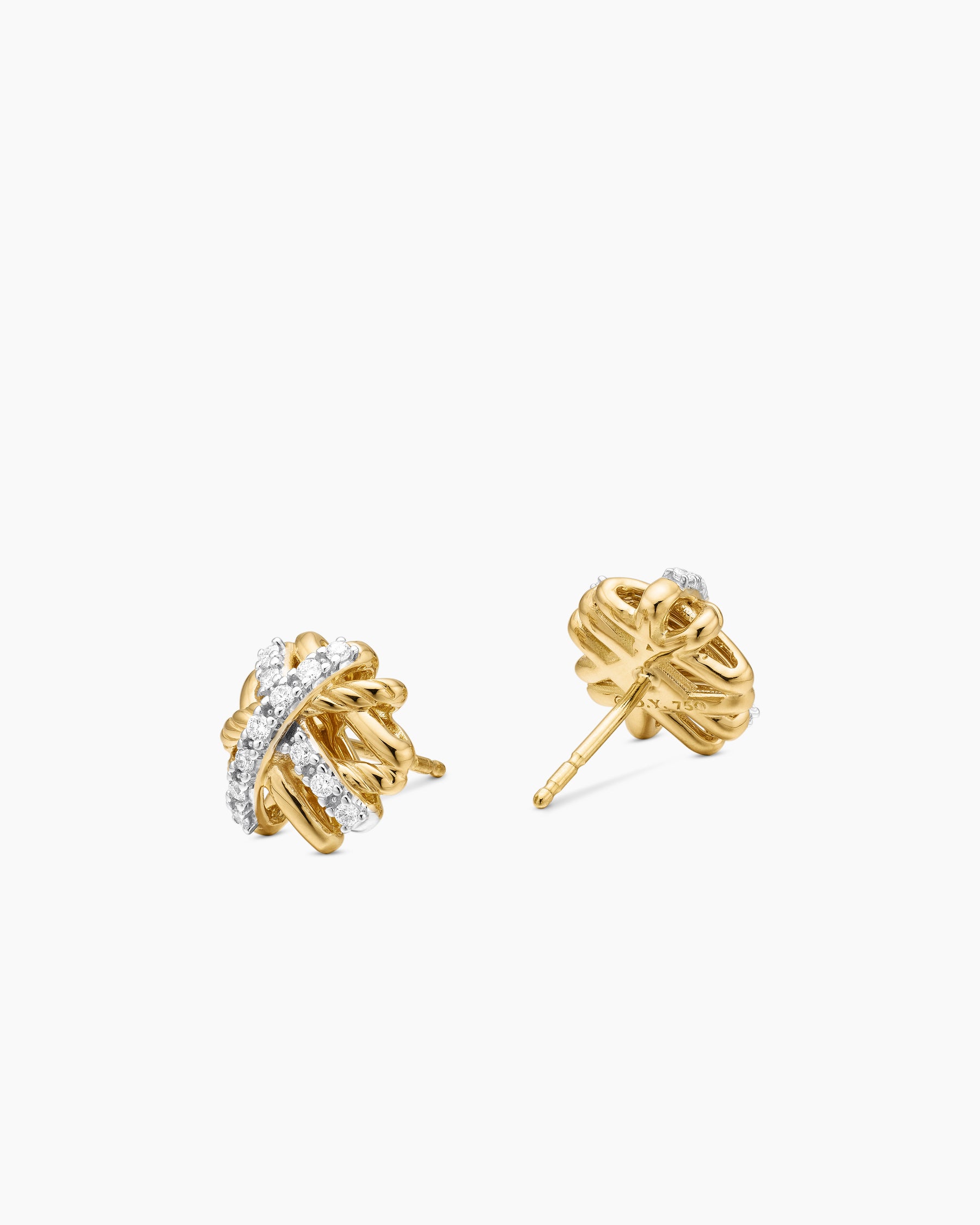 Crossover Stud Earrings in 18K Yellow Gold with Diamonds, 11mm - Image 3