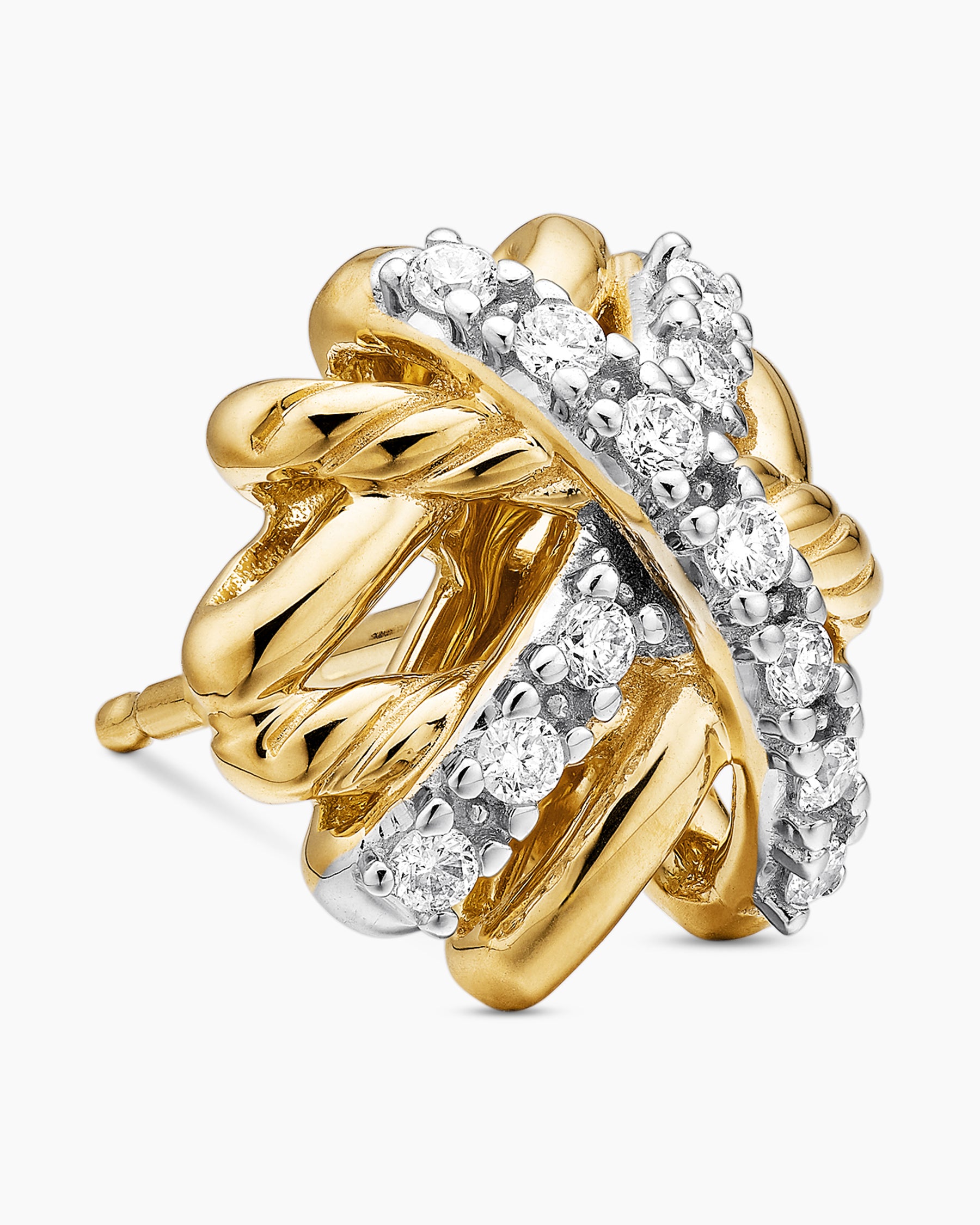 Crossover Stud Earrings in 18K Yellow Gold with Diamonds, 11mm - Image 4