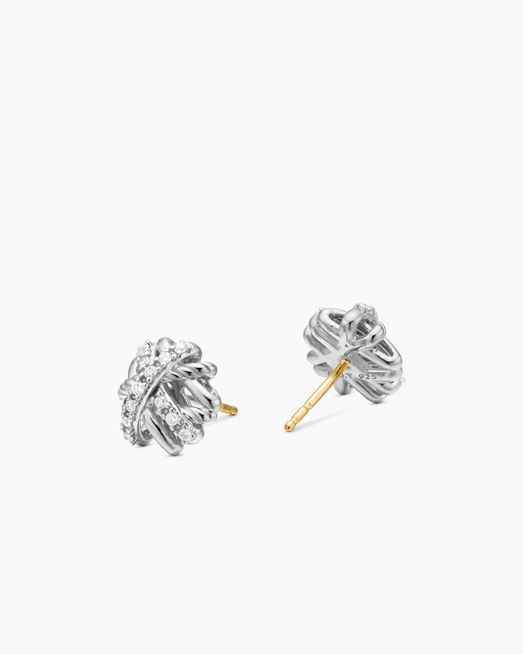 Crossover Stud Earrings in Sterling Silver with Diamonds, 11mm - Image 3